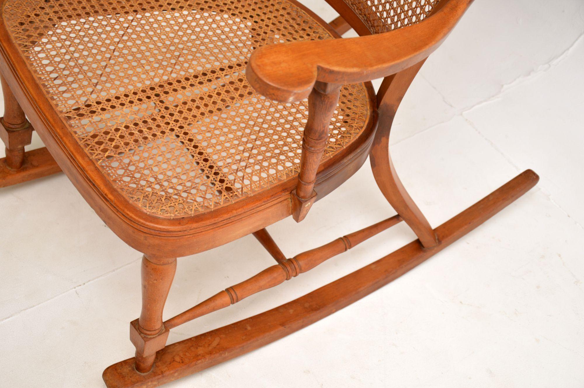 Antique French Bentwood Cane Rocking Chair For Sale 3