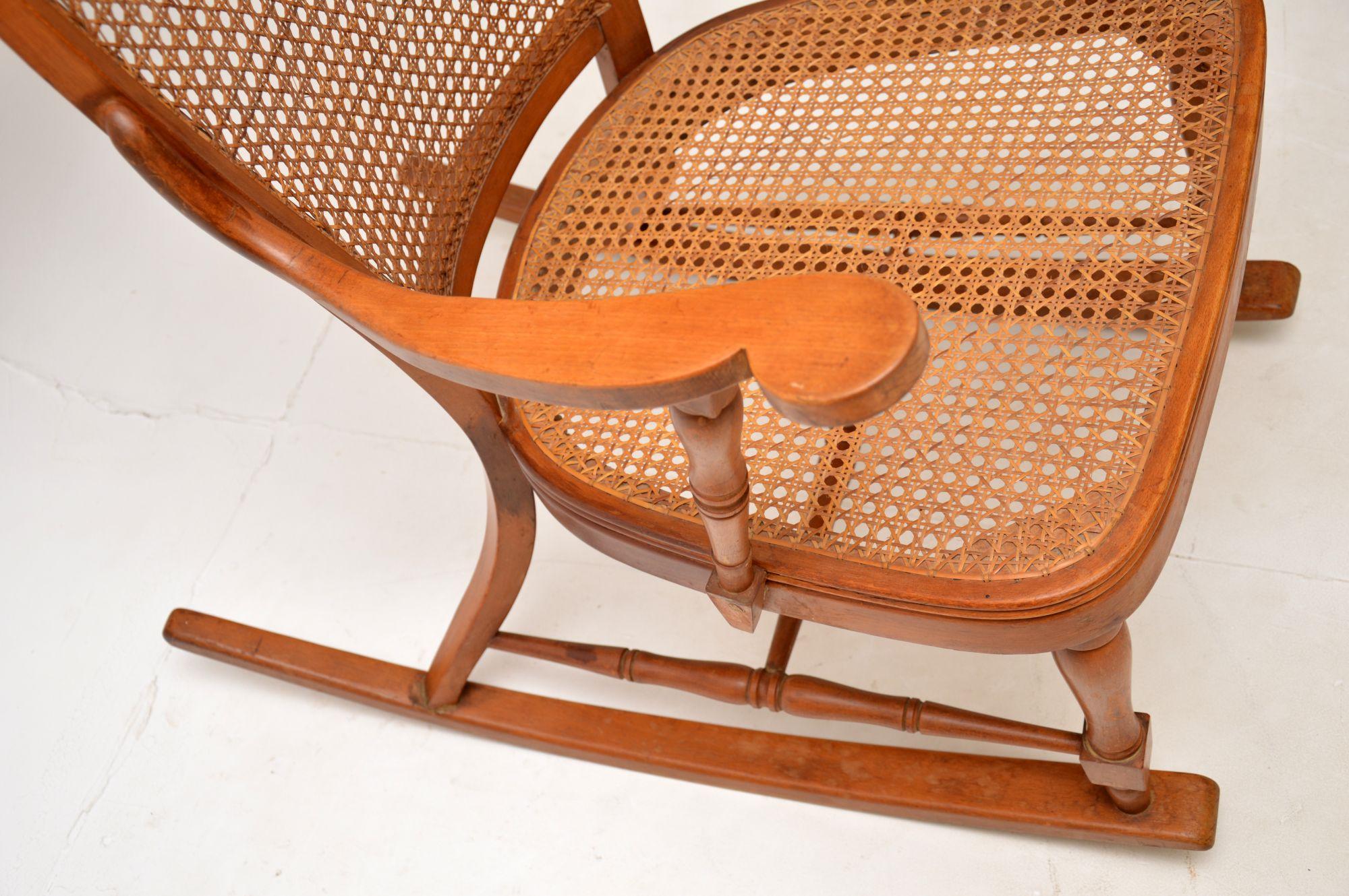 Antique French Bentwood Cane Rocking Chair For Sale 1