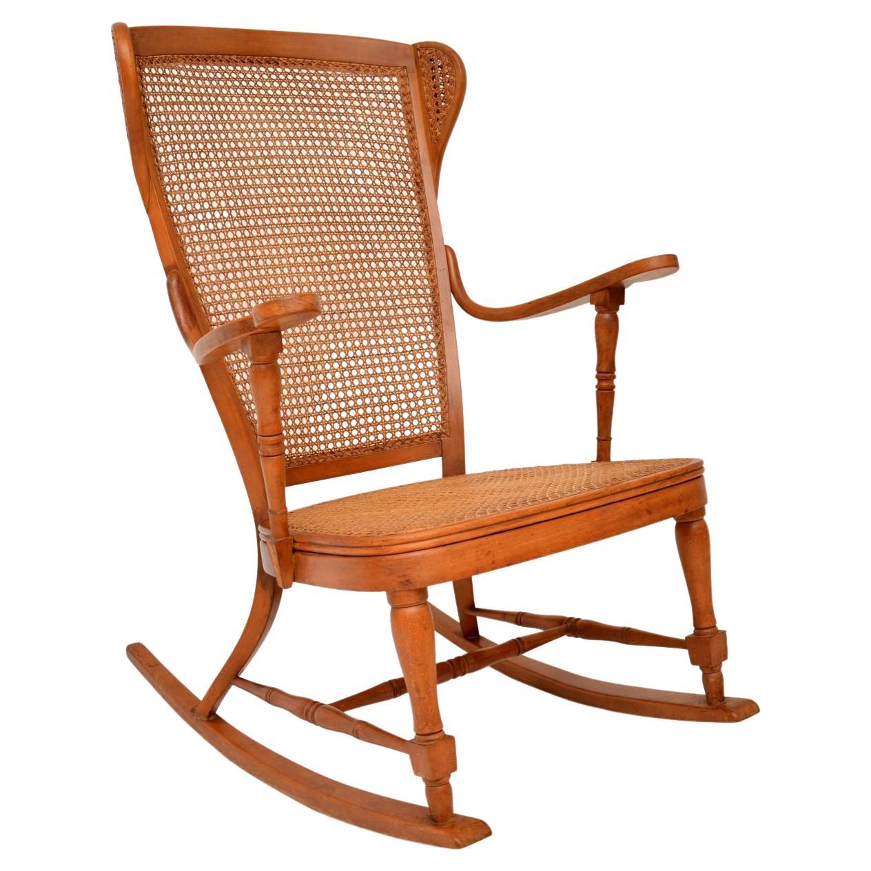Antique French Bentwood Cane Rocking Chair For Sale