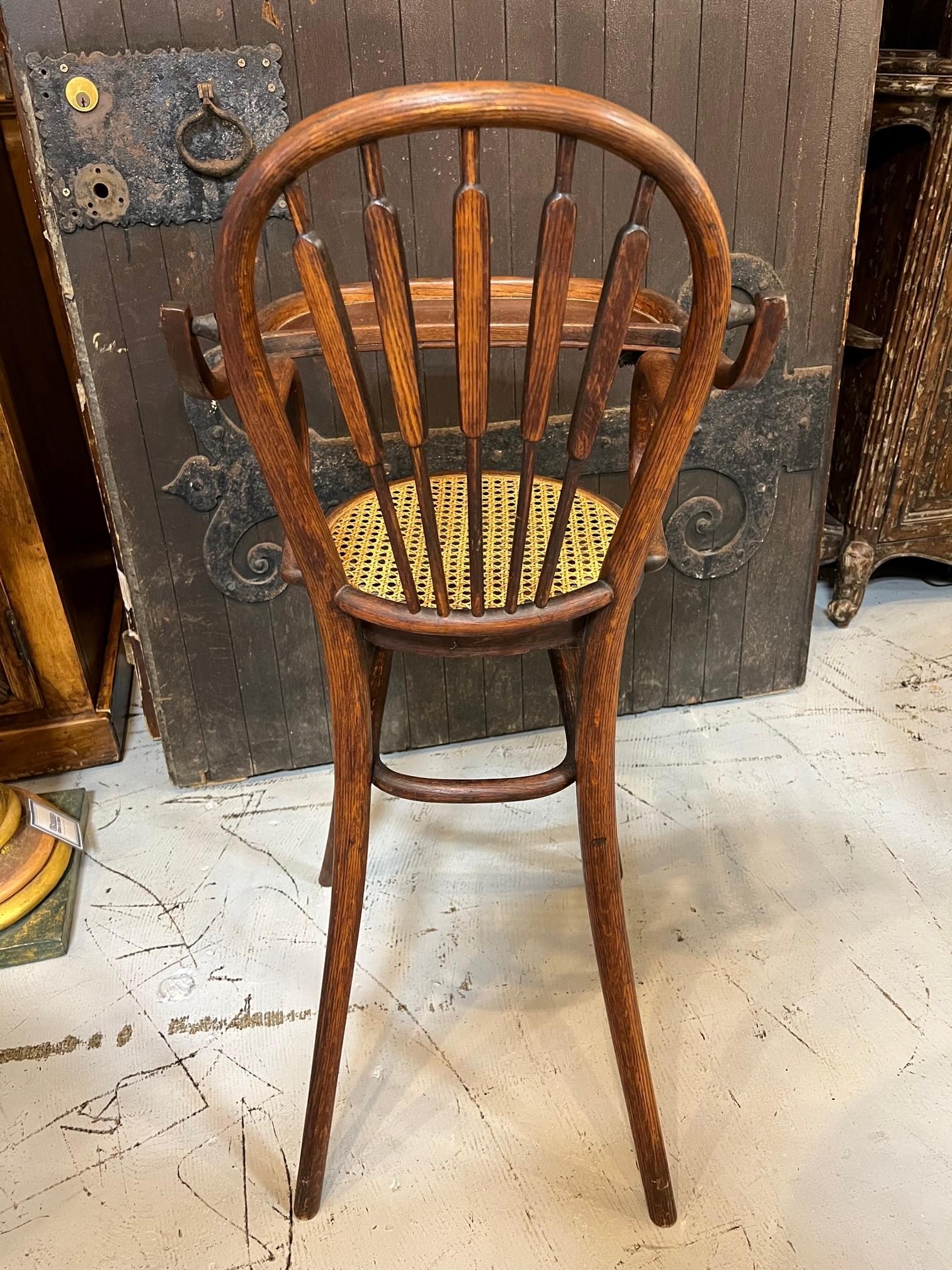 Antique French Bentwood Hand Crafted Baby's High Chair with Round Cane Seat 5
