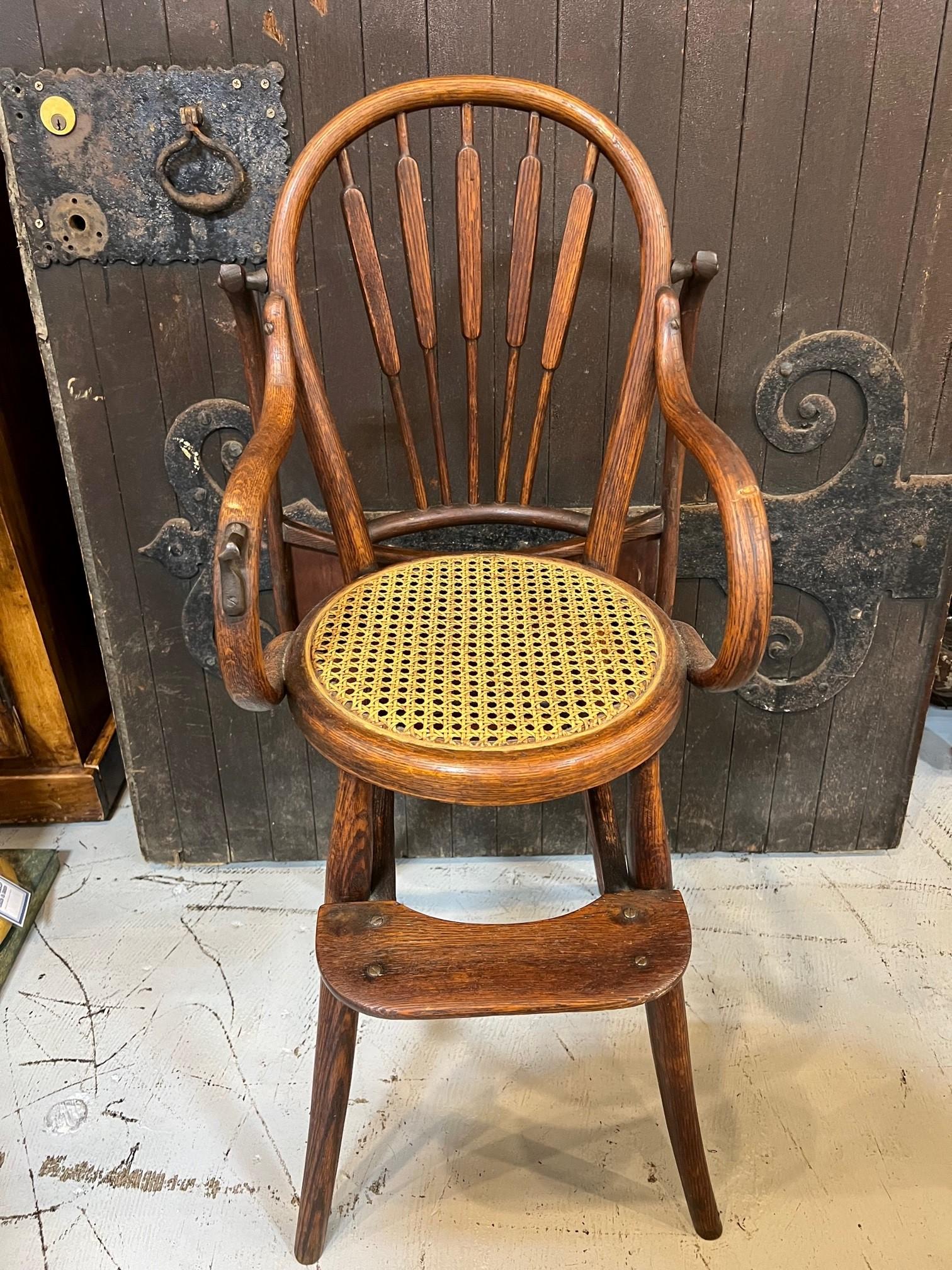 Antique French Bentwood Hand Crafted Baby's High Chair with Round Cane Seat 1