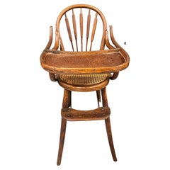 Antique French Bentwood Hand Crafted Baby's High Chair with Round Cane Seat 