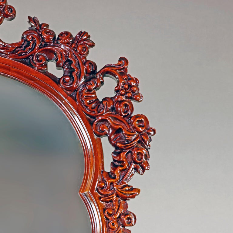 French Berkey and Gay School Carved Flame Mahogany Mirrored Dresser