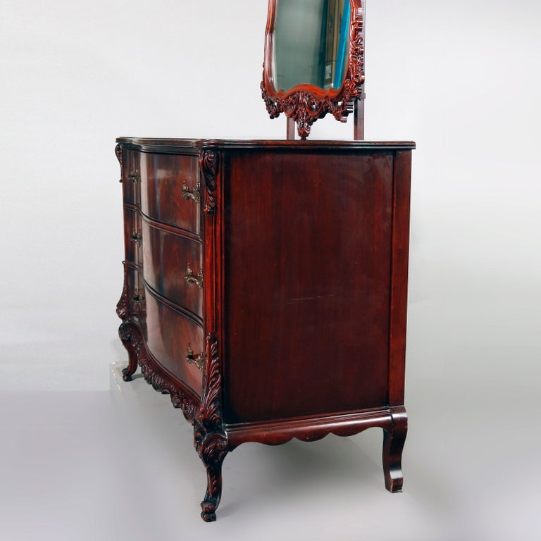 French Berkey and Gay School Carved Flame Mahogany Mirrored Dresser