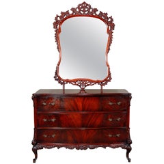 French Berkey & Gay School Carved Flame Mahogany Mirrored Dresser, circa 1930