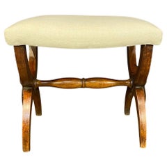 Antique French Biedermeier Scissors Stool, Bench or Small Ottoman