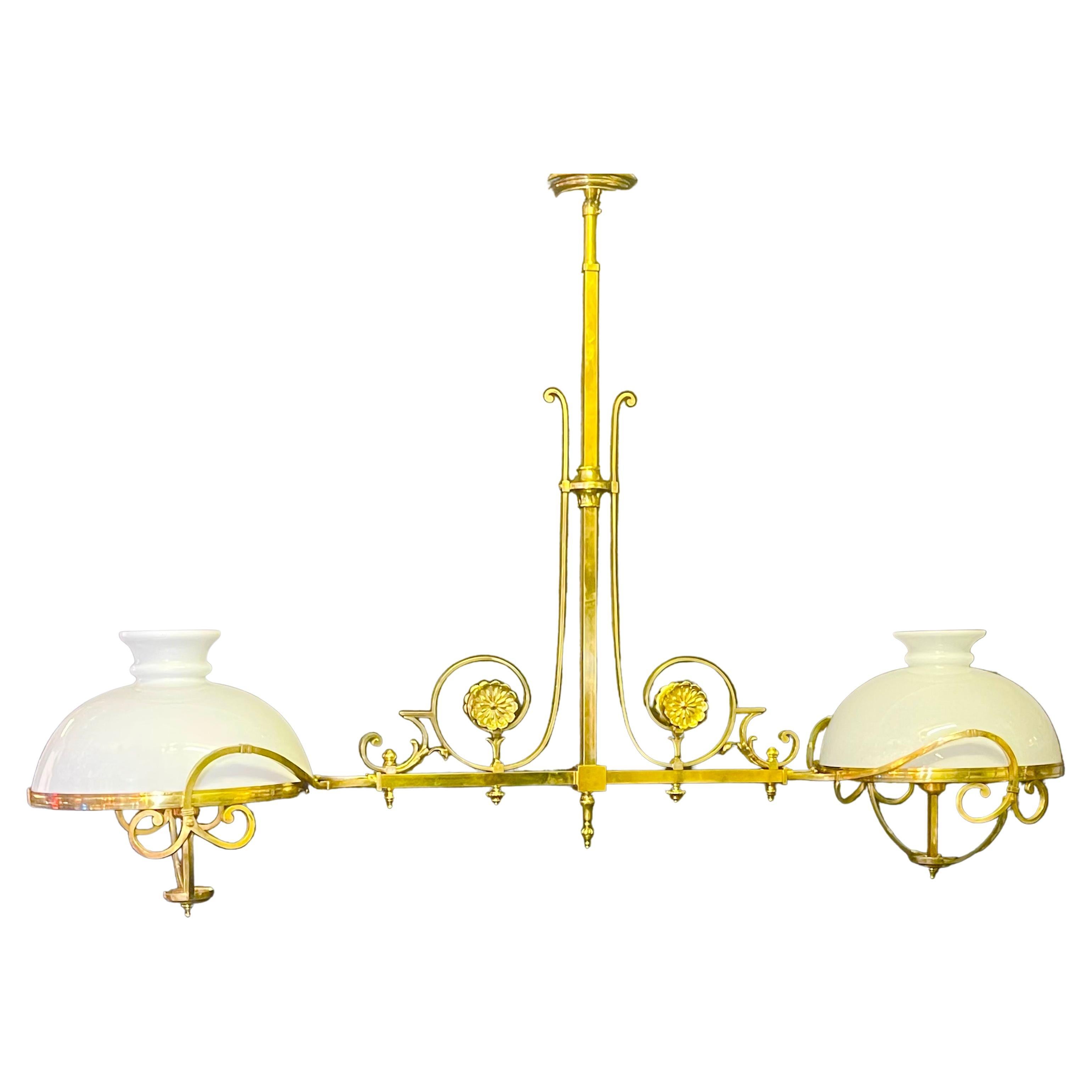 Antique French Billiard, Snooker or Kitchen Island Brass Chandelier, 1850s