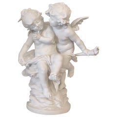 Antique French Bisque Porcelain Cupids Signed Auguste Moreau, circa 1890-1900