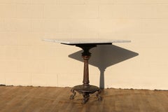 Antique French Bistro Marble Top Pedestal Table With Cast Iron Base, Circa 1900s