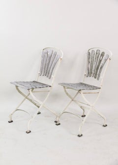 Antique French Bistro Savigny Iron Garden Table and Fan Back Folding Chairs