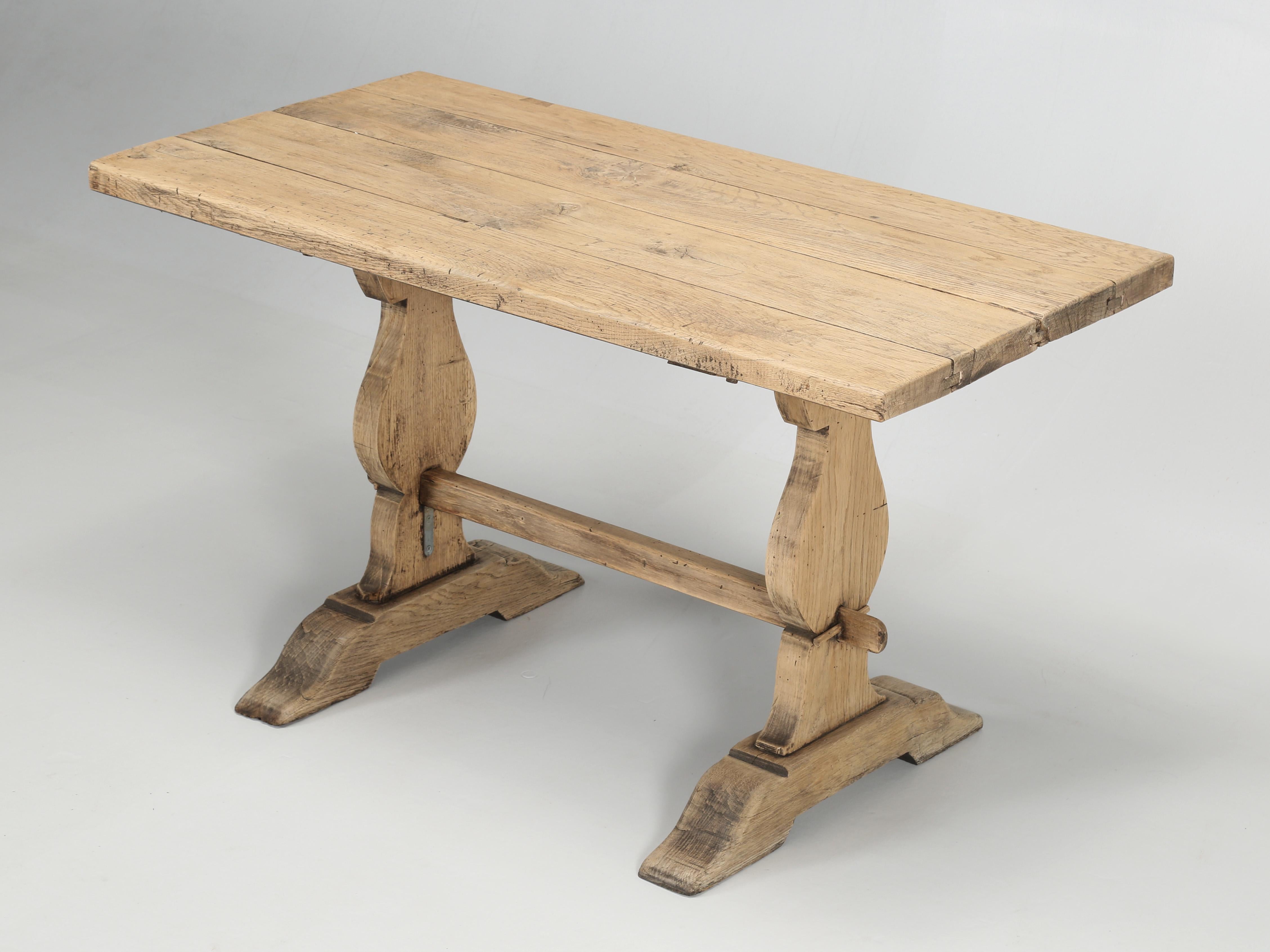 Antique French Bistro Table in Washed Natural White Oak, circa 1900-1920 14