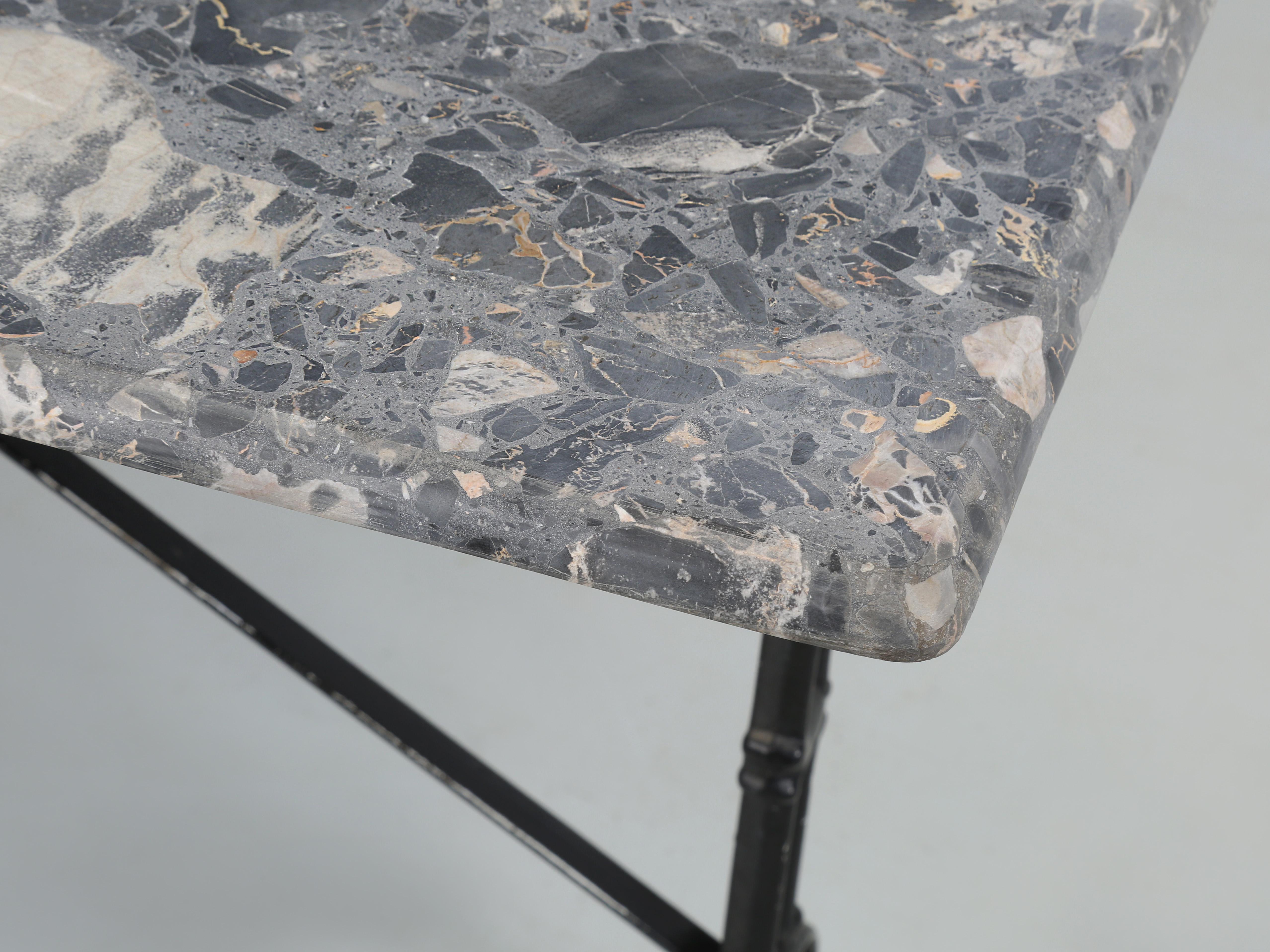 Metal Antique French Bistro Table or Gueridon with Cast Iron Base and Marble Top