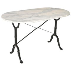 Antique French Bistro Table with an Exceptional Beautiful Honed Marble Top