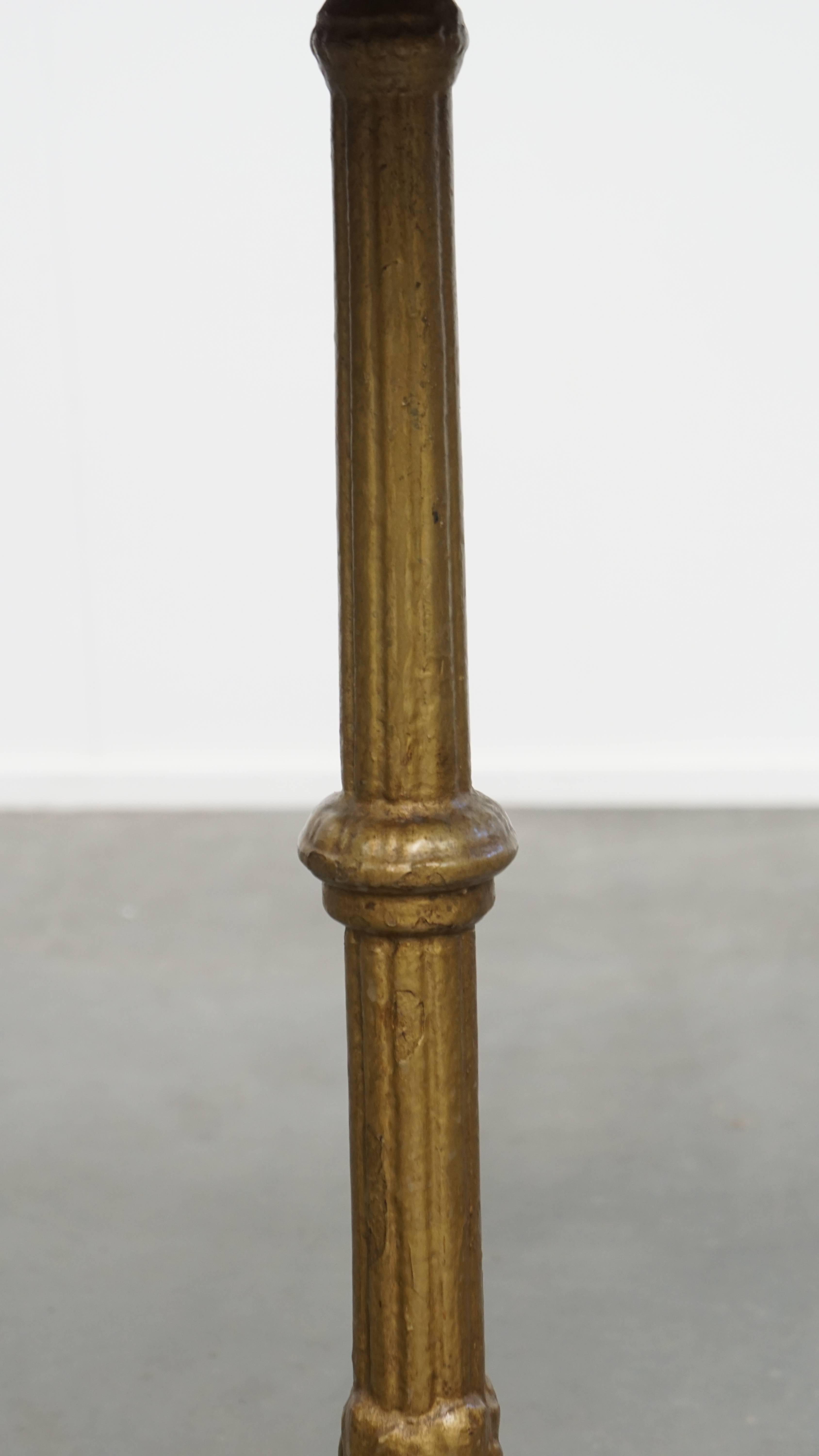Antique French Bistro Table with Gold-Colored Cast Iron Base and Dark Oak Top For Sale 3