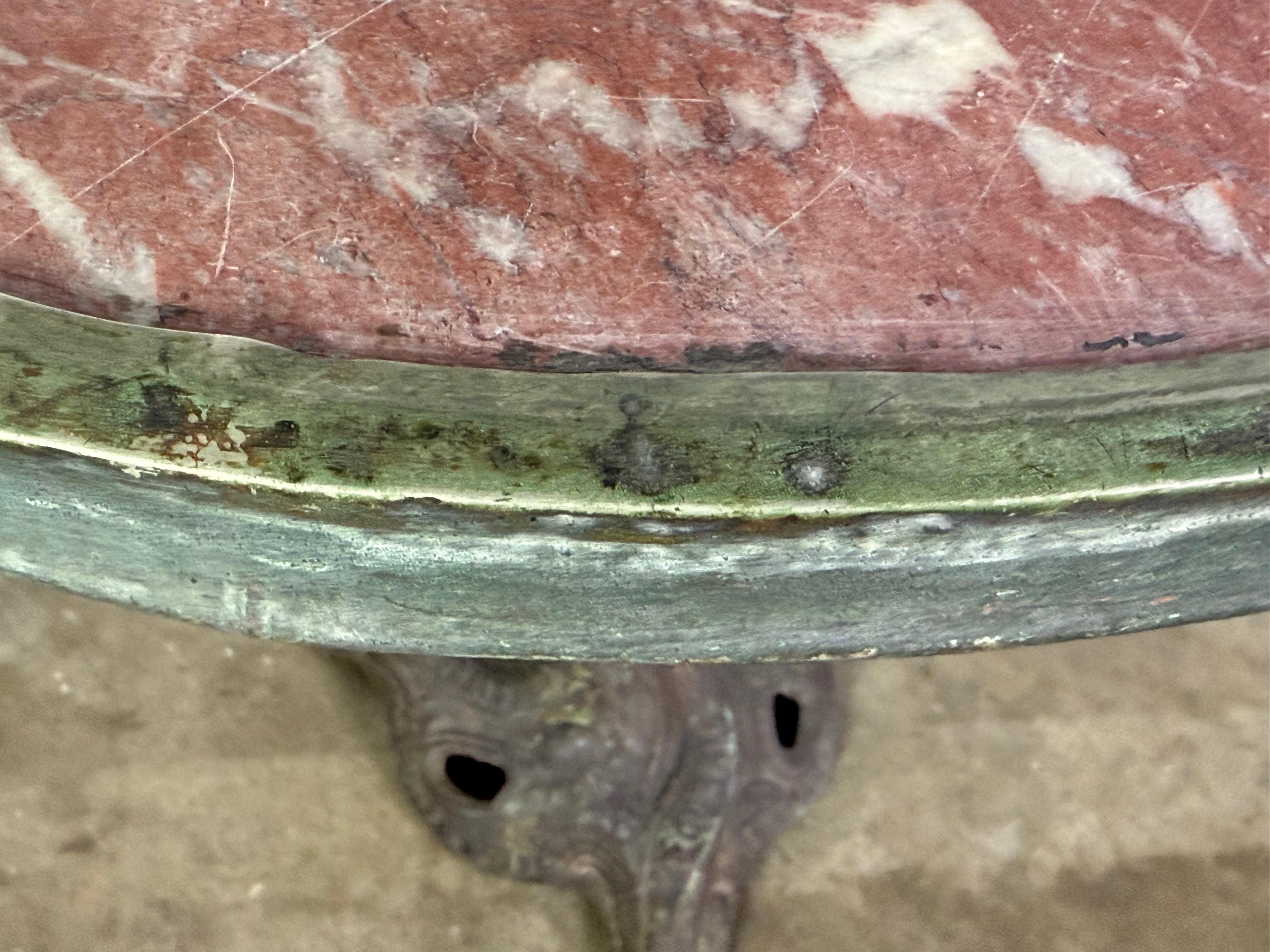 Mesa Bistro Antique French con Tapa de Mármol Rosso Verona siglo XIX en venta