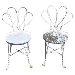 Used French Bistro Twisted Wrought Iron Ice Cream Parlor Chairs - a Pair