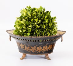 Antique French Black and Gilt Tole Jardiniere Cache Pot with Original Liner
