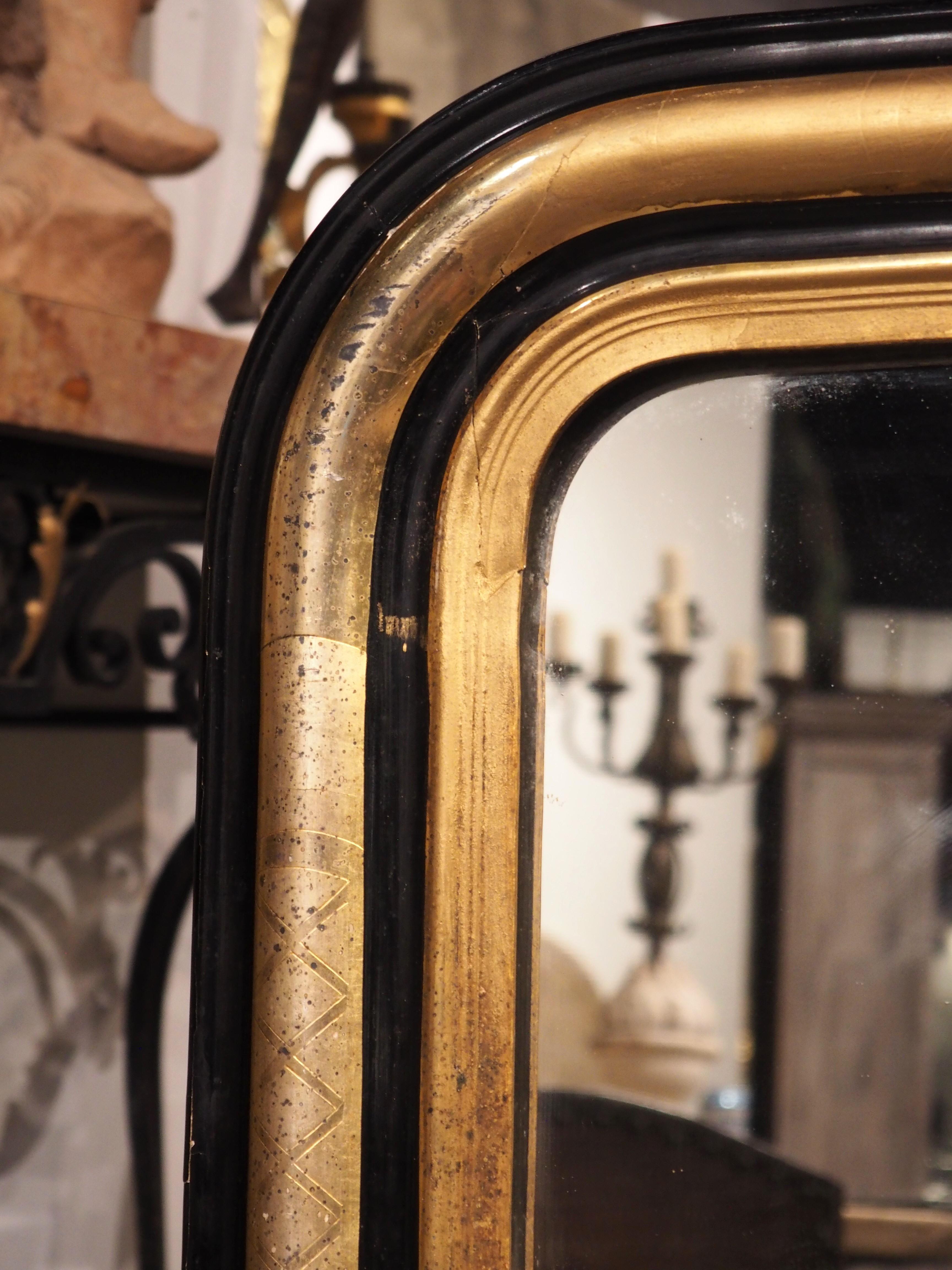 Antique French Black and Giltwood Louis Philippe Mirror with X Motifs, C. 1850 5