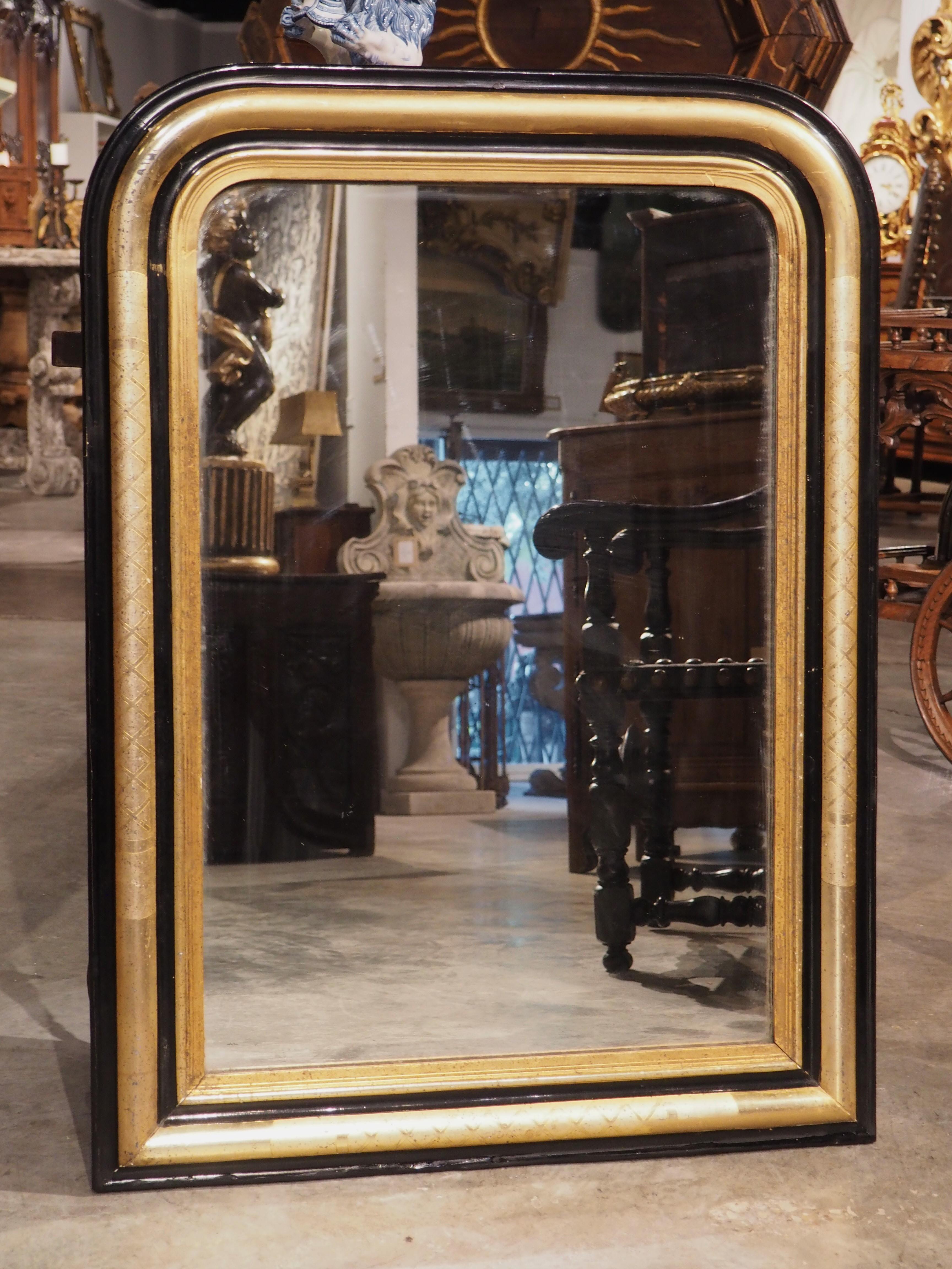 Antique French Black and Giltwood Louis Philippe Mirror with X Motifs, C. 1850 7