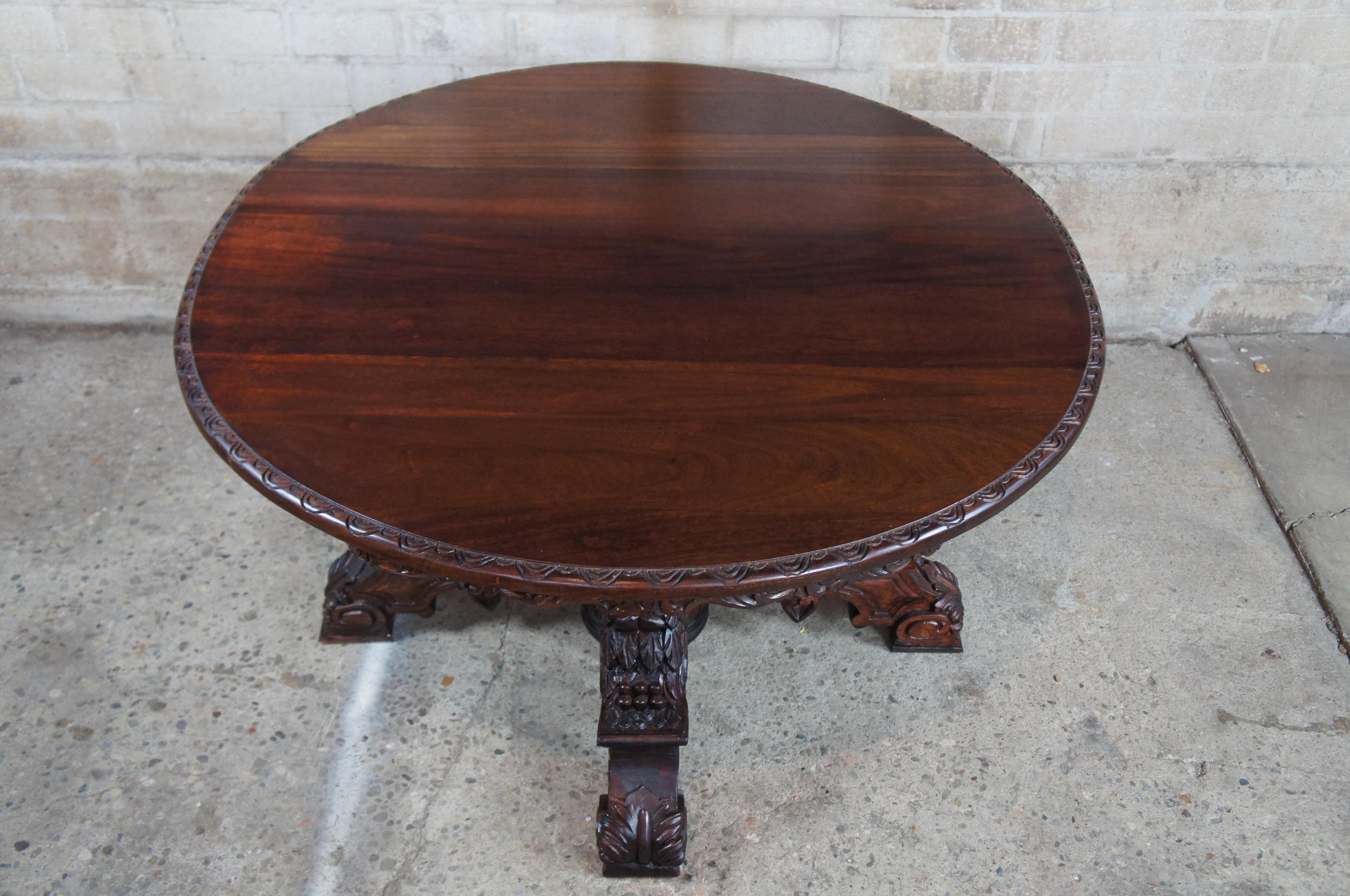 Antique French Black Forest Carved Walnut Oval Hunt Dining Library Table 8