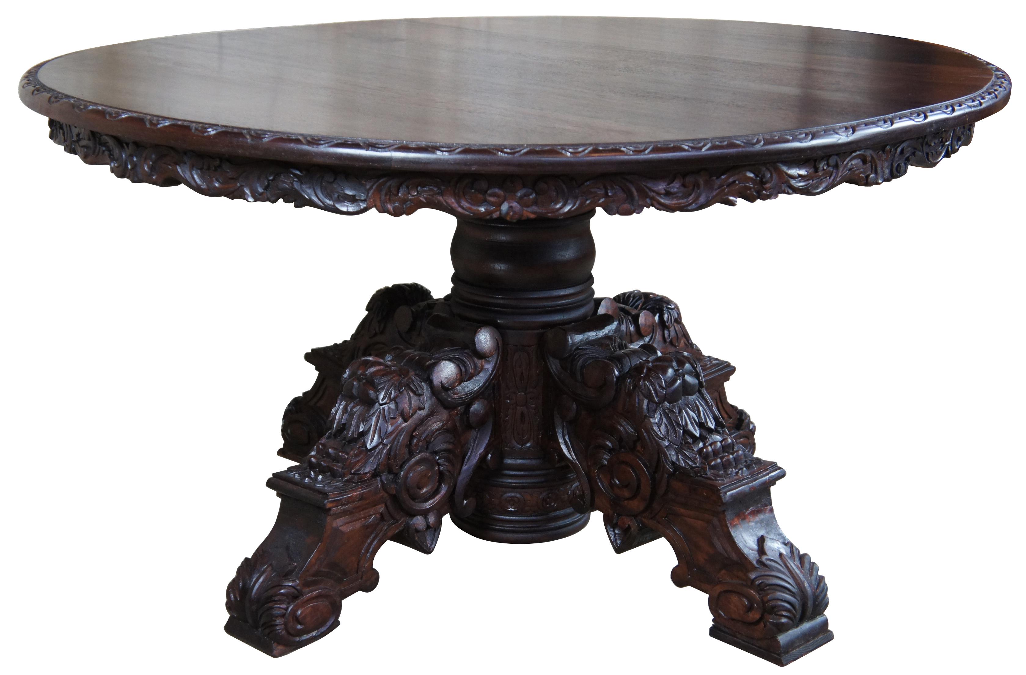 Antique French Black Forest Carved Walnut Oval Hunt Dining Library Table In Good Condition In Dayton, OH