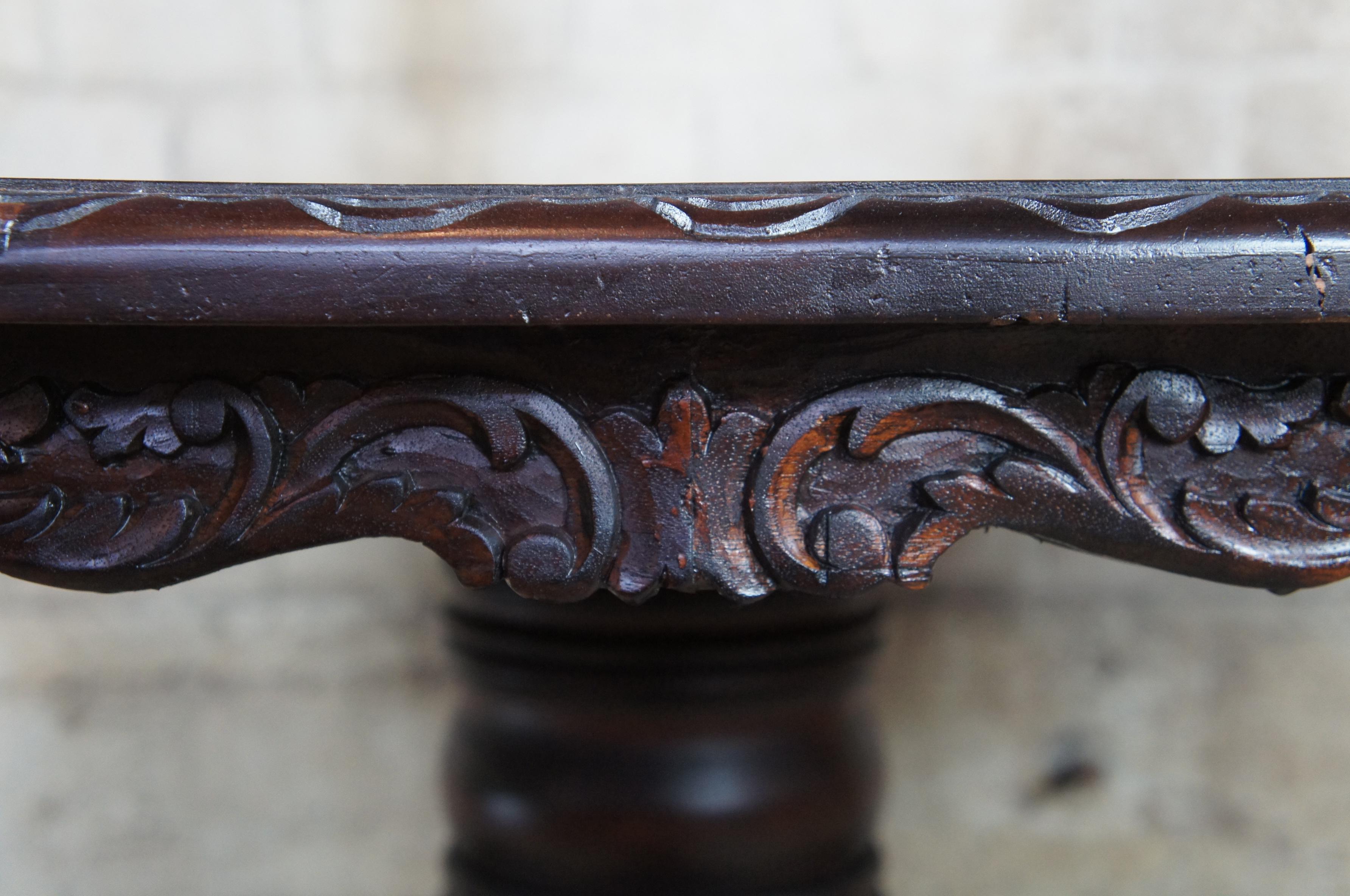 Antique French Black Forest Carved Walnut Oval Hunt Dining Library Table 2