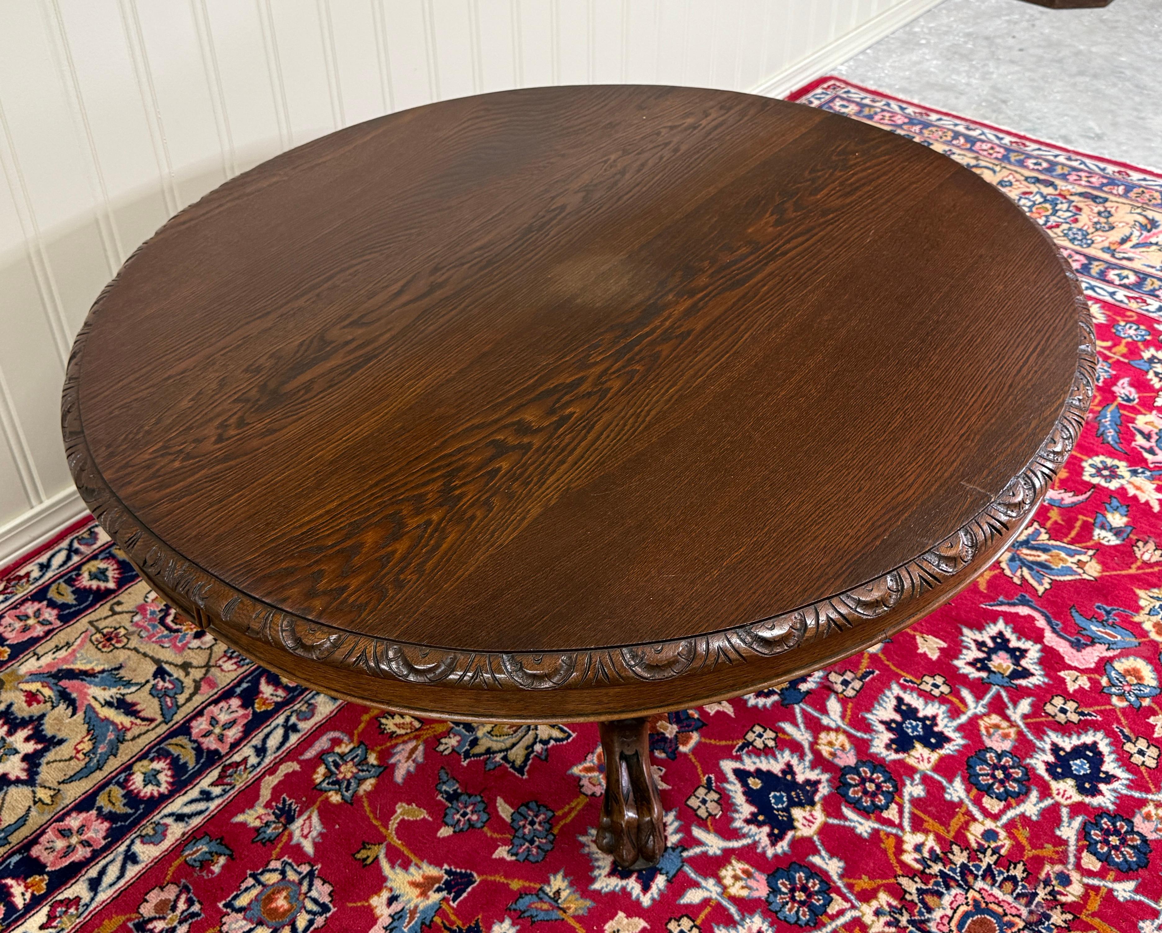 Antique French Black Forest Hunt Coffee Table OVAL Carved Griffins Oak 19th C For Sale 11