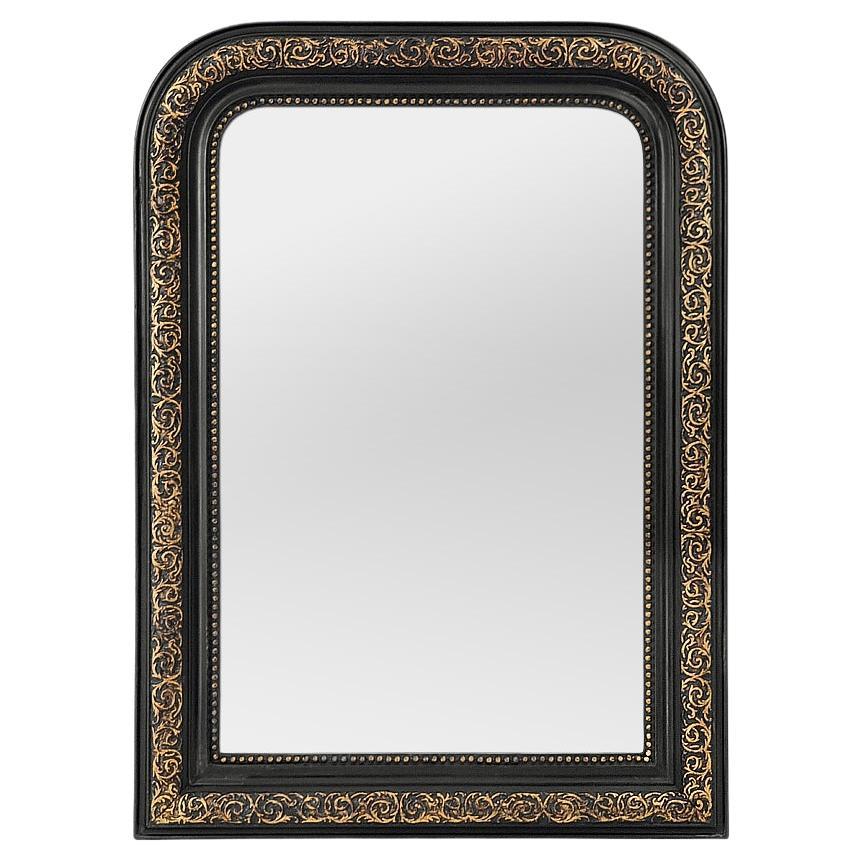 Antique Mirror francese in legno nero e dorato del periodo di Napoleone III, circa 1880