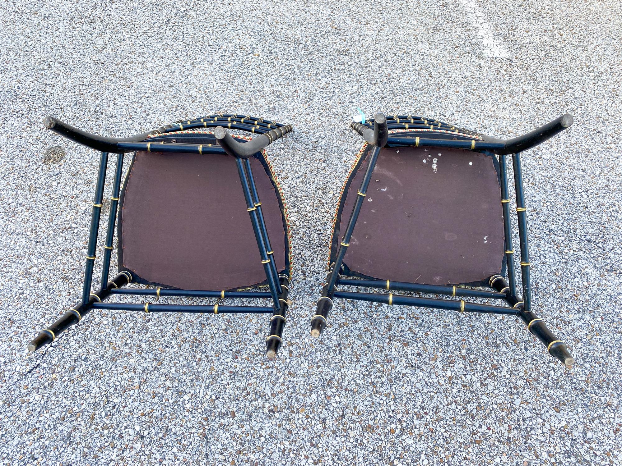 Antique French Black & Gold Chinoiserie Style Chairs with Green Suede Seat 6