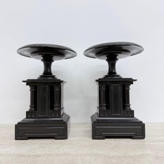 Antique French Black Marble Cassoulets Gilt Decor Pedestals Neoclassical Pair