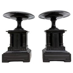 Antique French Black Marble Cassoulets Gilt Decor Pedestals Neoclassical Pair