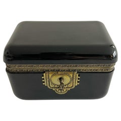 Antique French Black Opaline Lidded Box with Original Key