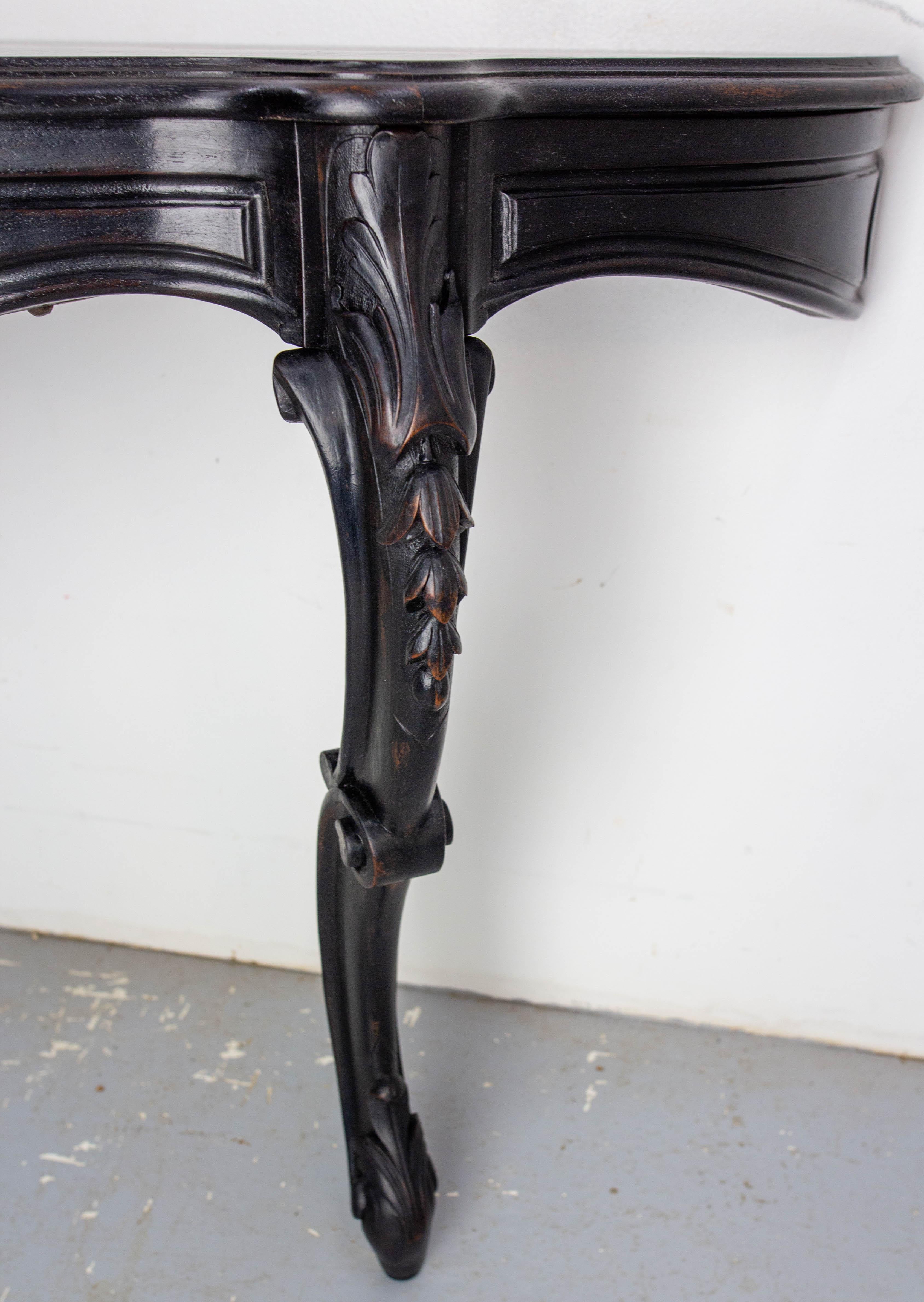 Antique French Black Patinated Wood Wall-Mounted Entry-Hall Console circa 1880 For Sale 5