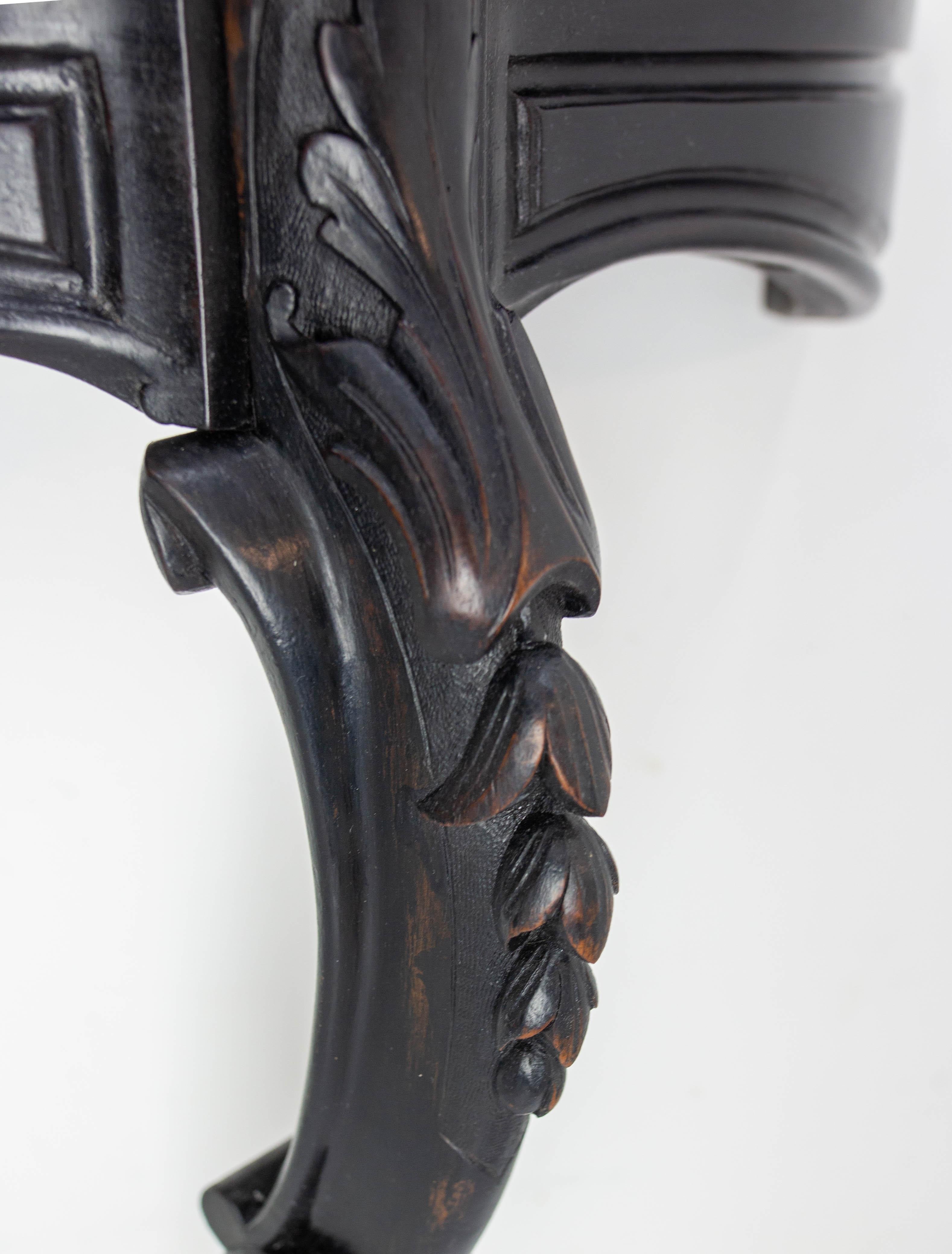 Antique French Black Patinated Wood Wall-Mounted Entry-Hall Console circa 1880 For Sale 6