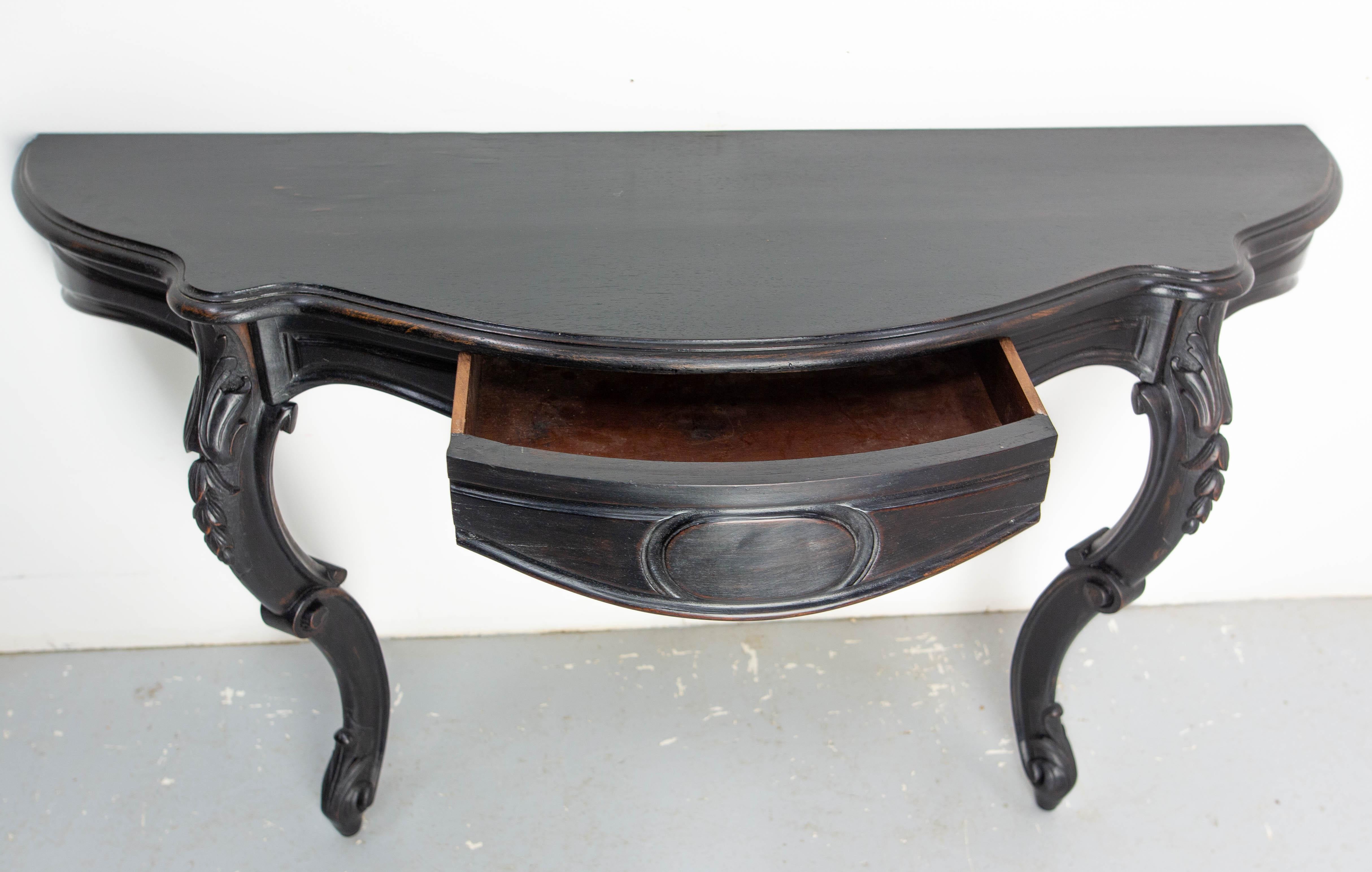 Antique French Black Patinated Wood Wall-Mounted Entry-Hall Console circa 1880 For Sale 11