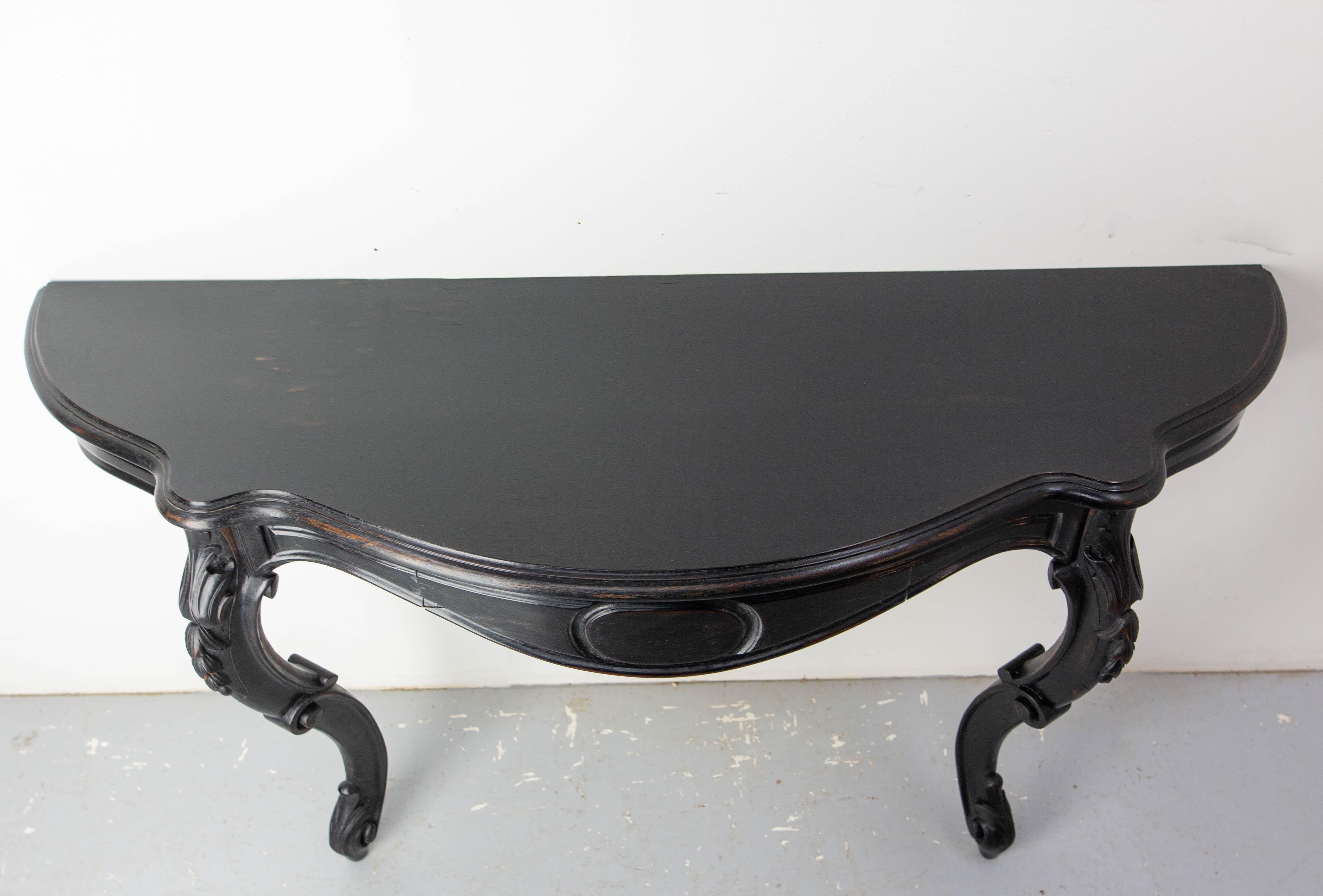 Napoleon III Antique French Black Patinated Wood Wall-Mounted Entry-Hall Console circa 1880 For Sale