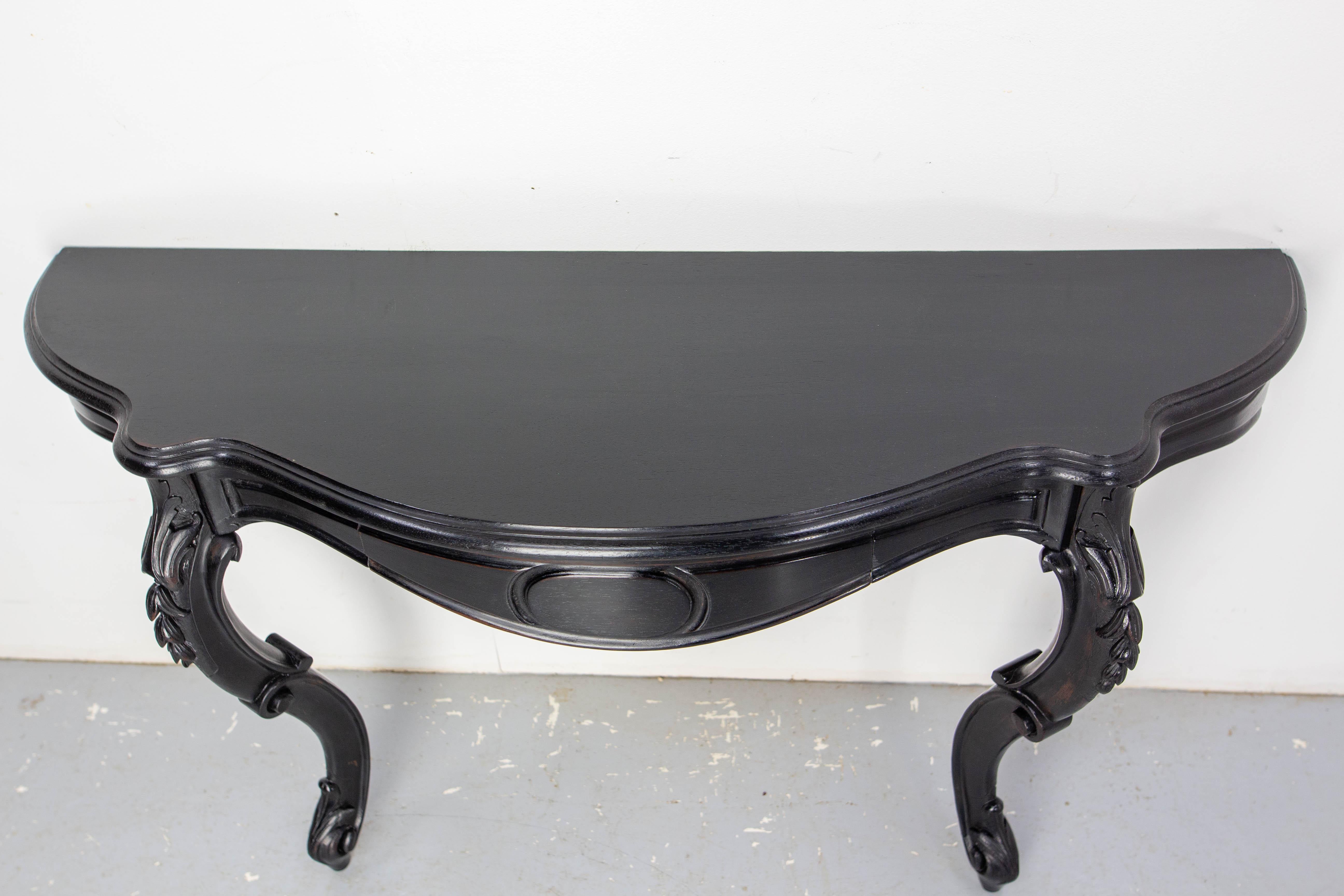 Napoleon III Antique French Black Patinated Wood Wall-Mounted Entry-Hall Console circa 1880 For Sale