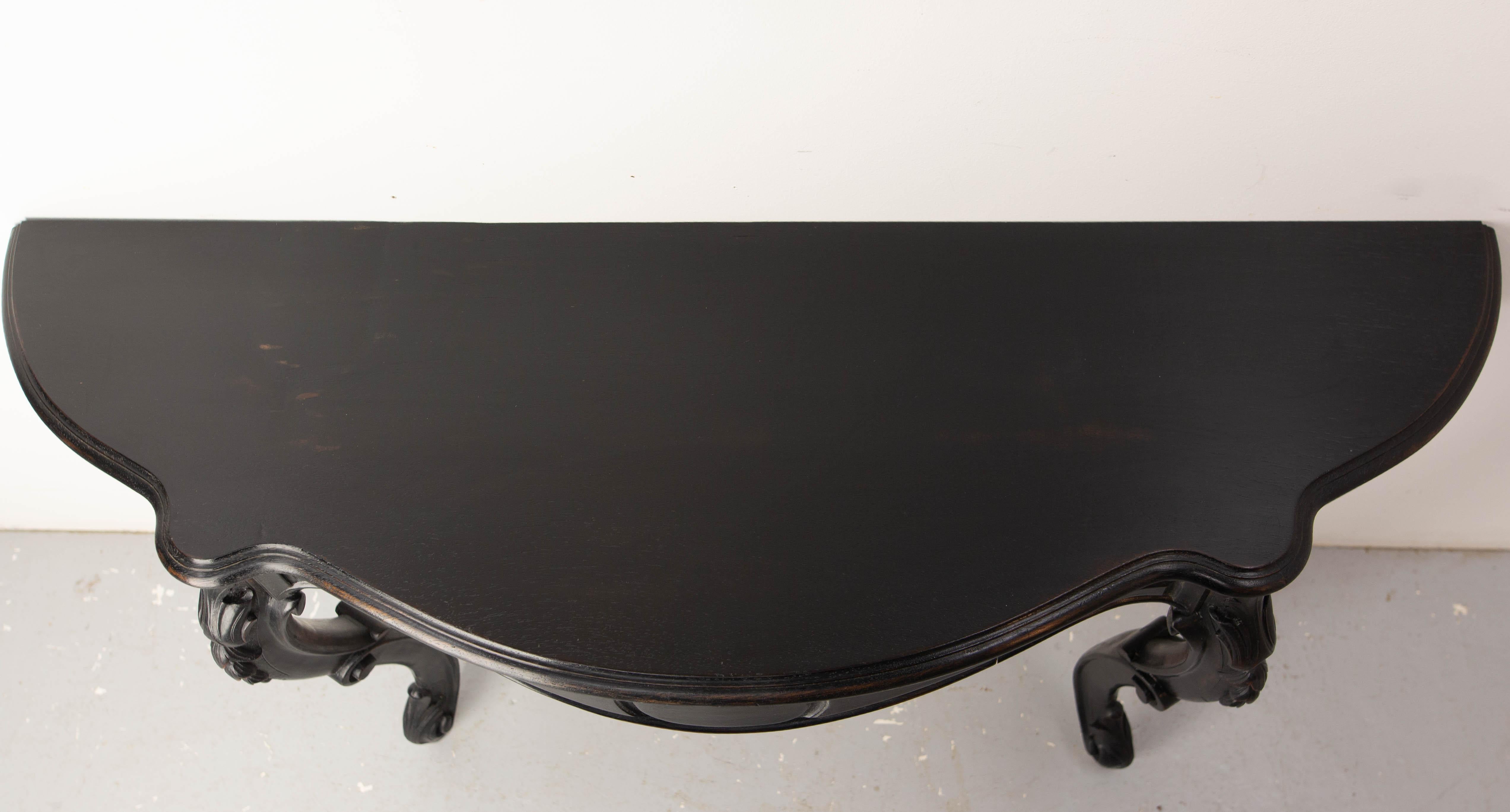Antique French Black Patinated Wood Wall-Mounted Entry-Hall Console circa 1880 In Good Condition For Sale In Labrit, Landes