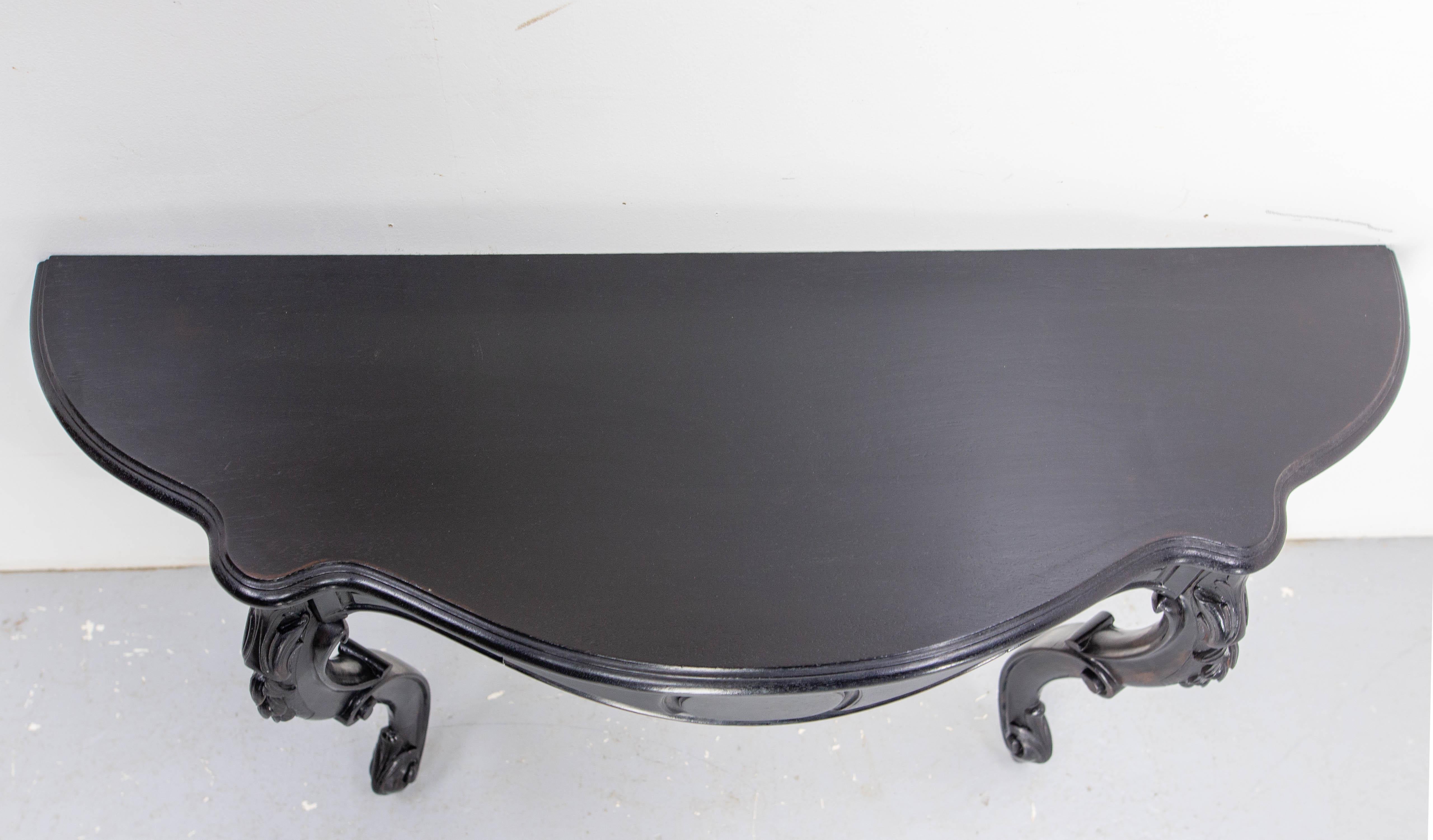 Antique French Black Patinated Wood Wall-Mounted Entry-Hall Console circa 1880 In Good Condition For Sale In Labrit, Landes