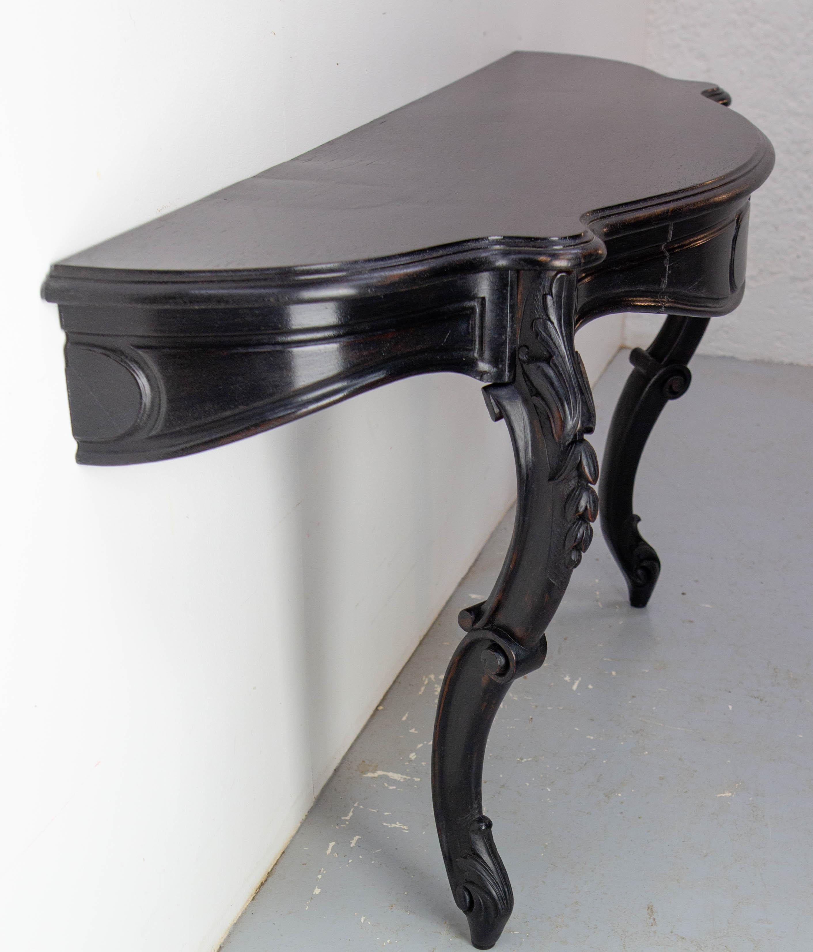 Antique French Black Patinated Wood Wall-Mounted Entry-Hall Console circa 1880 For Sale 1