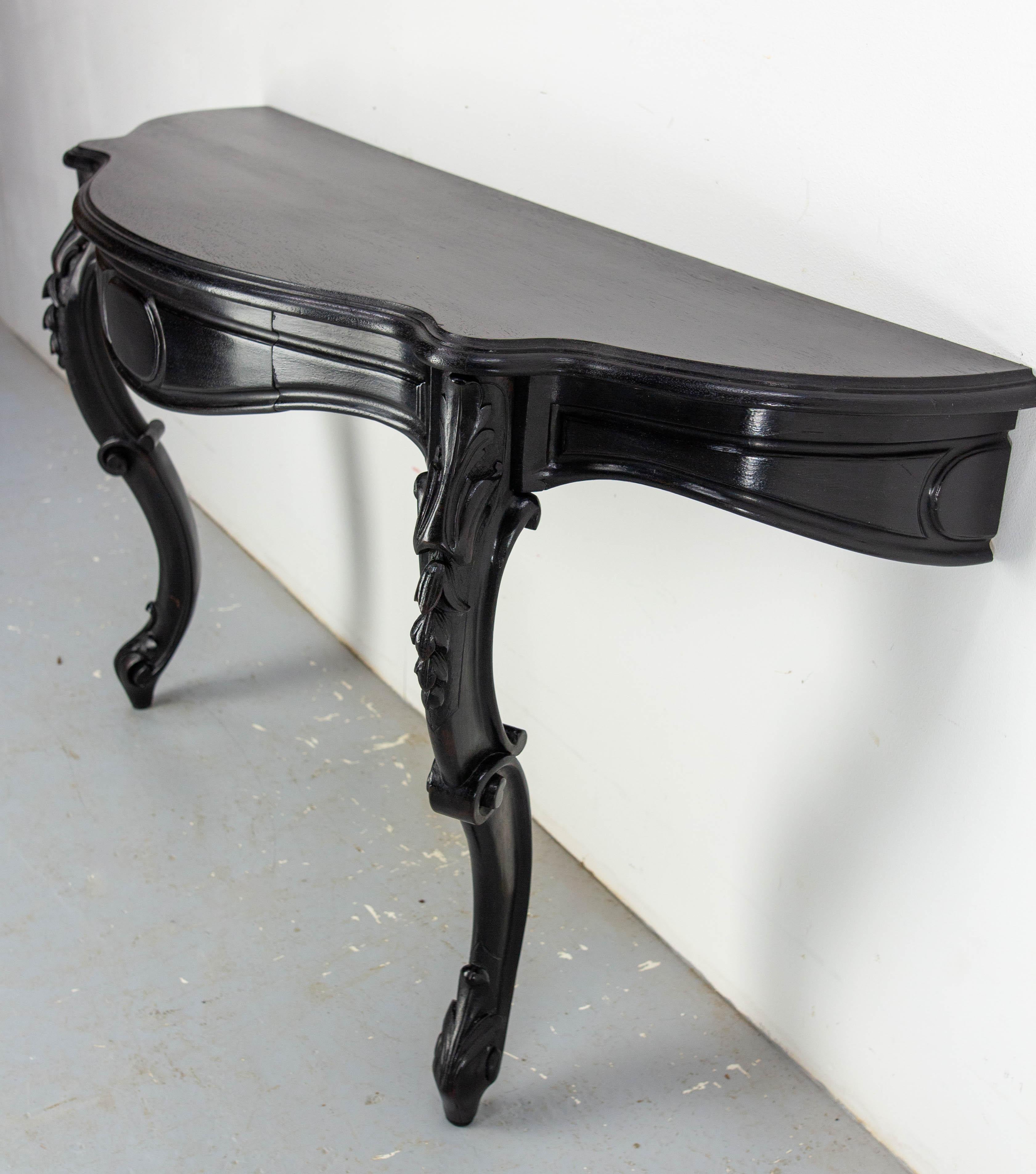 Antique French Black Patinated Wood Wall-Mounted Entry-Hall Console circa 1880 For Sale 1