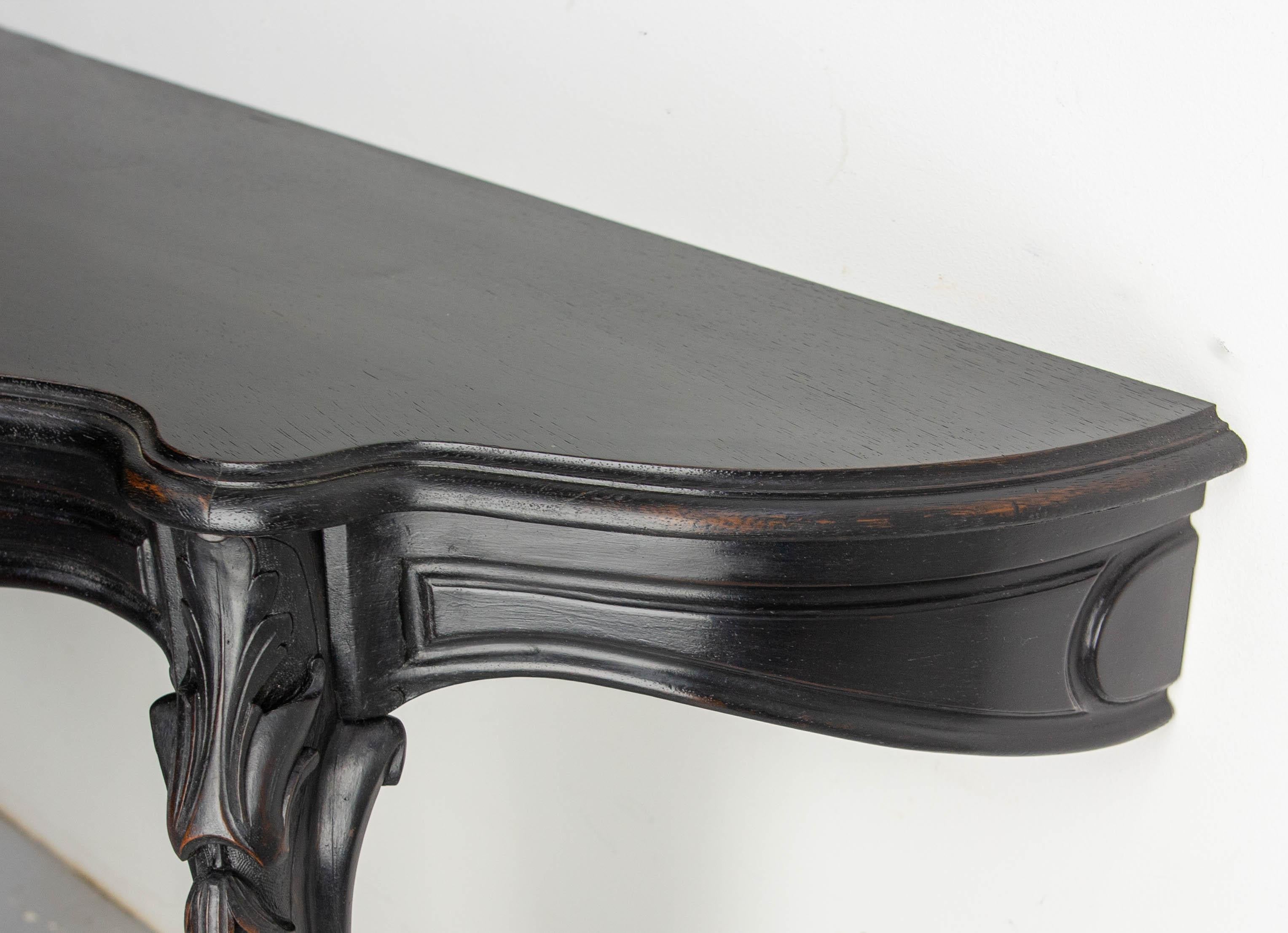 Antique French Black Patinated Wood Wall-Mounted Entry-Hall Console circa 1880 For Sale 2
