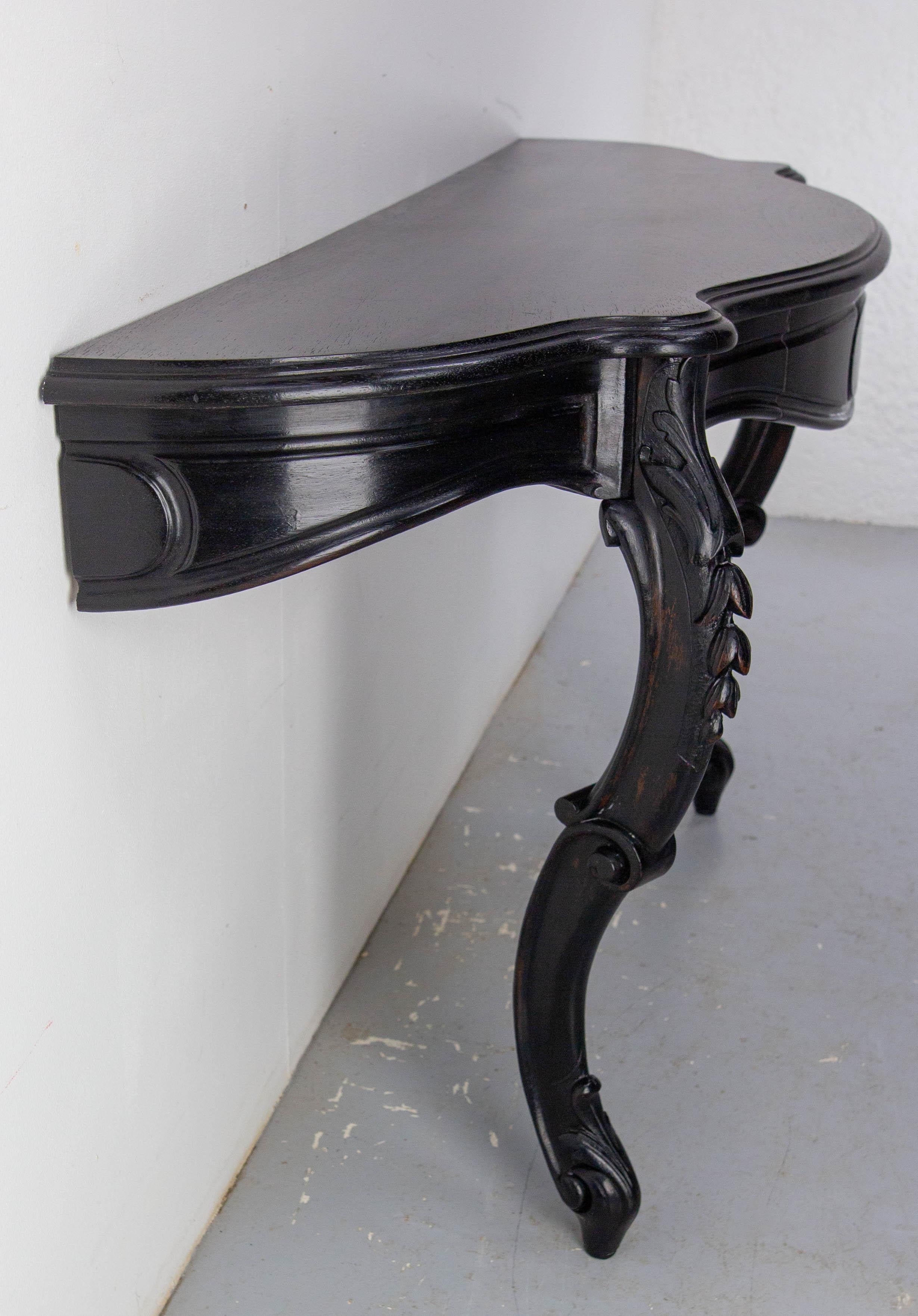 Antique French Black Patinated Wood Wall-Mounted Entry-Hall Console circa 1880 For Sale 2