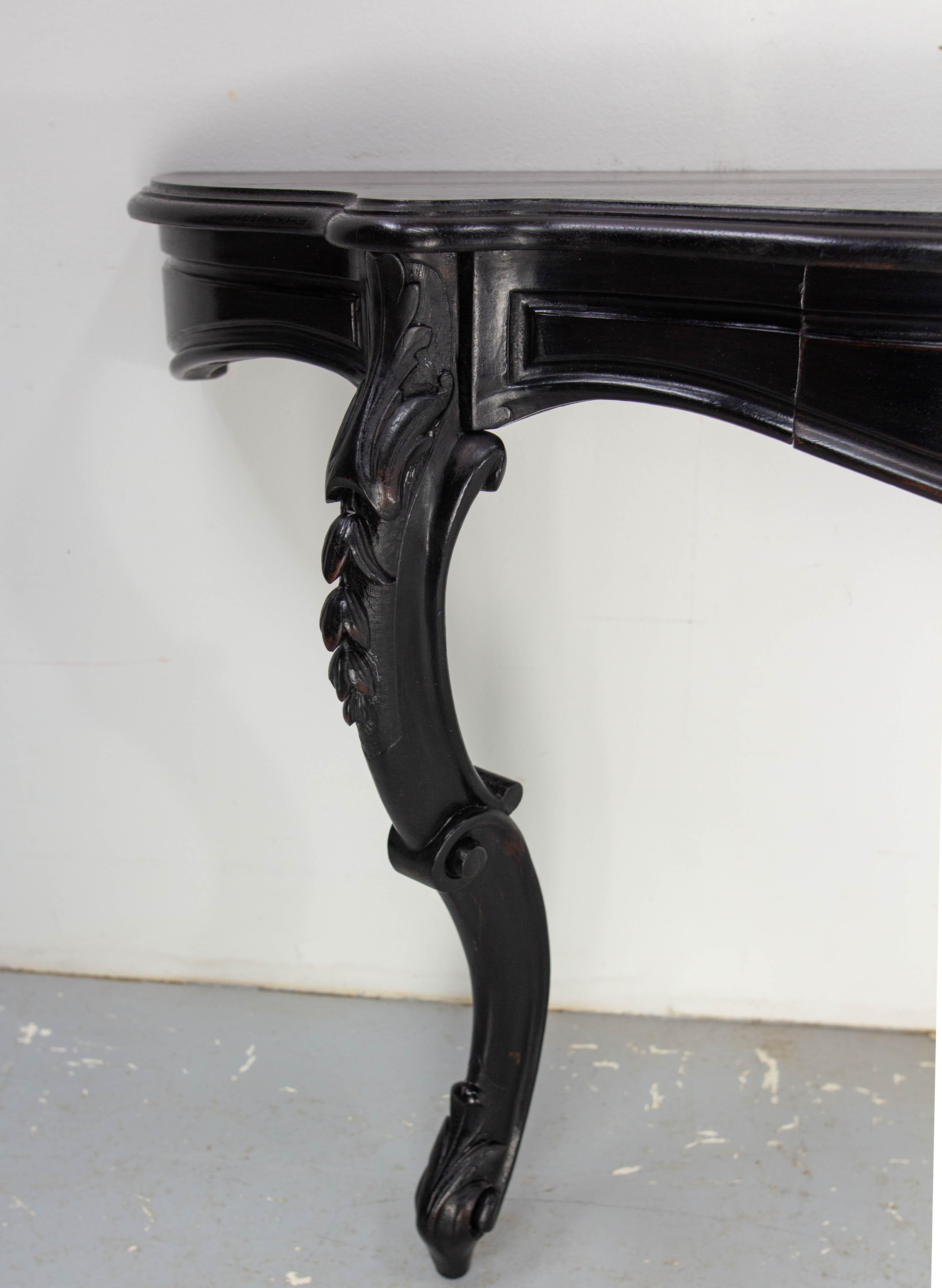 Antique French Black Patinated Wood Wall-Mounted Entry-Hall Console circa 1880 For Sale 3