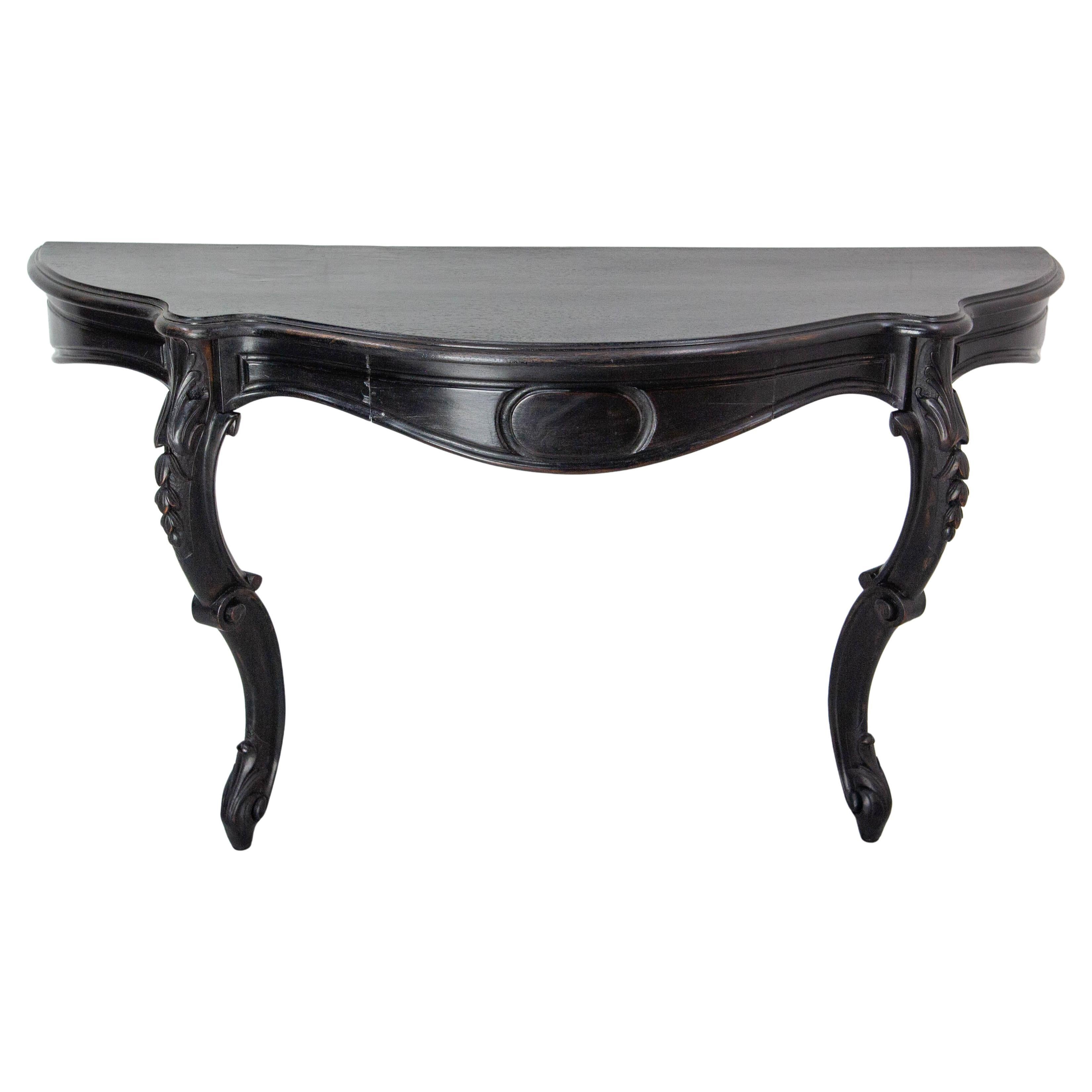Antique French Black Patinated Wood Wall-Mounted Entry-Hall Console circa 1880 For Sale