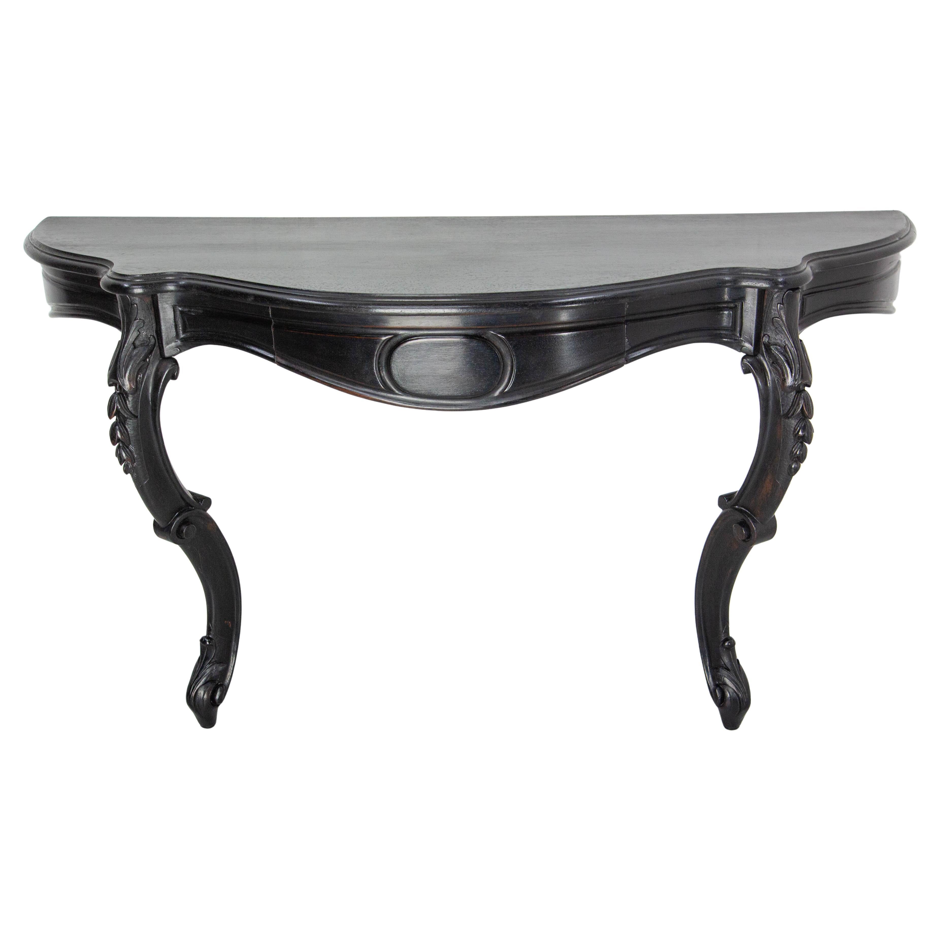 Antique French Black Patinated Wood Wall-Mounted Entry-Hall Console circa 1880