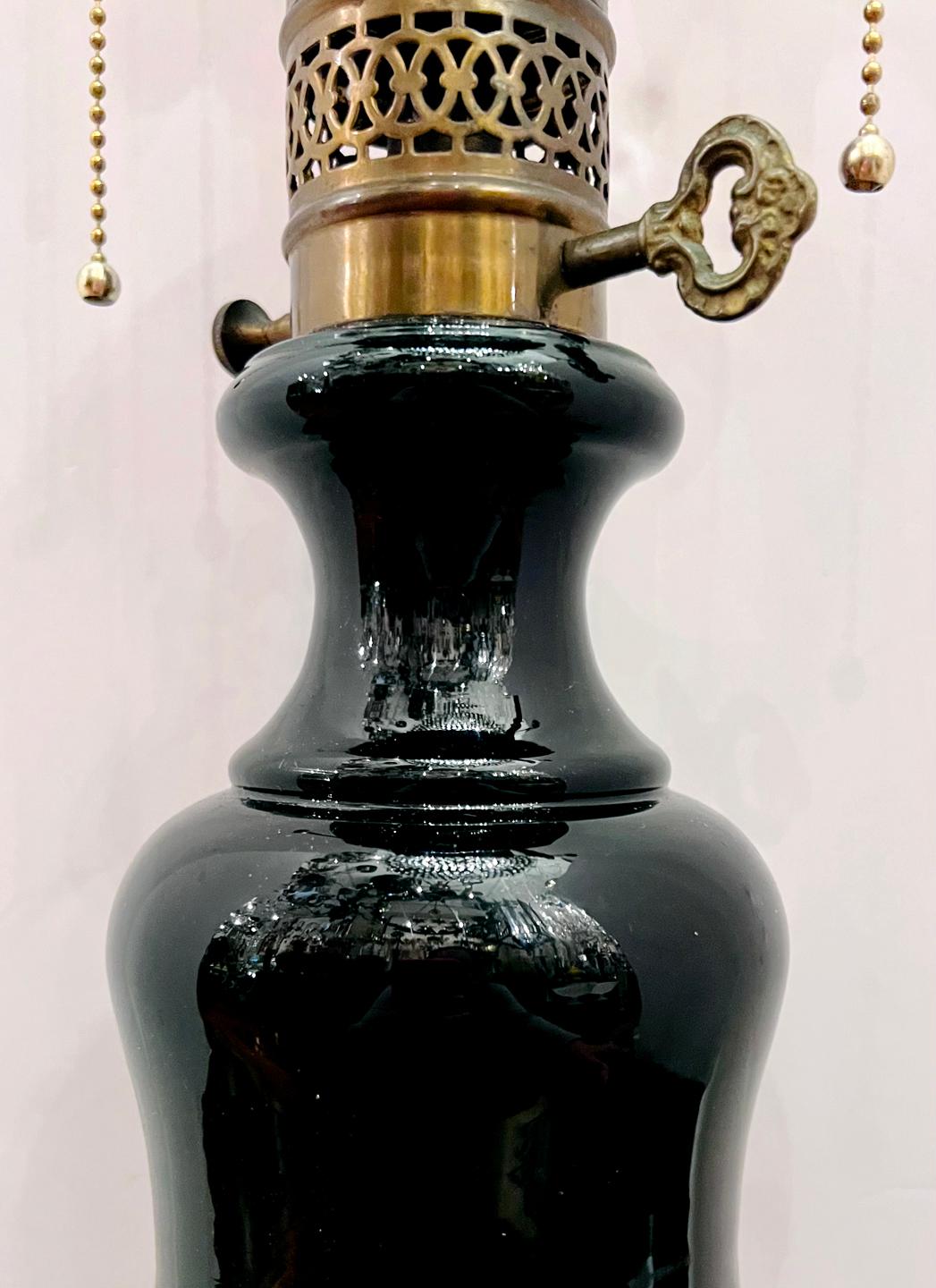Antique French Black Porcelain Lamps In Good Condition For Sale In New York, NY