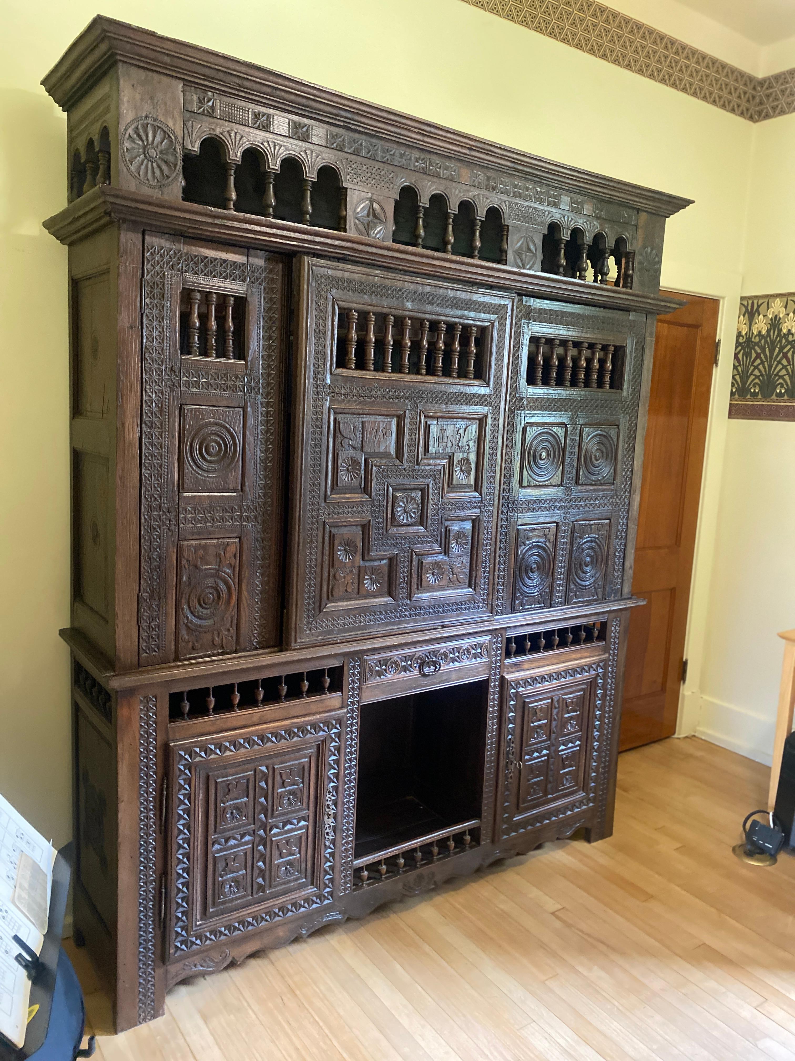 Antique French Black Stained Oak Lit Clos Cabinet, 18th C 5