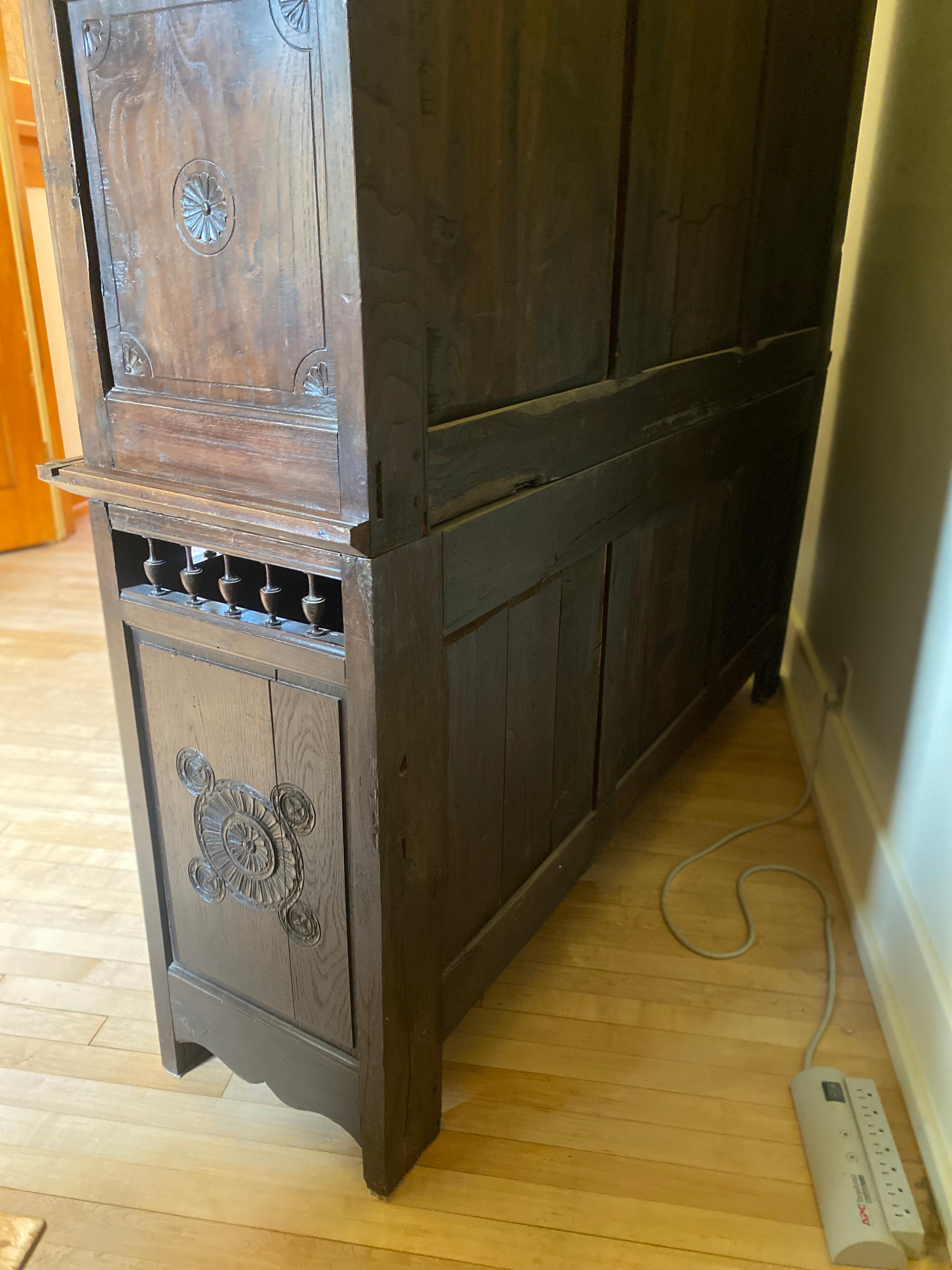 Antique French Black Stained Oak Lit Clos Cabinet, 18th C 8