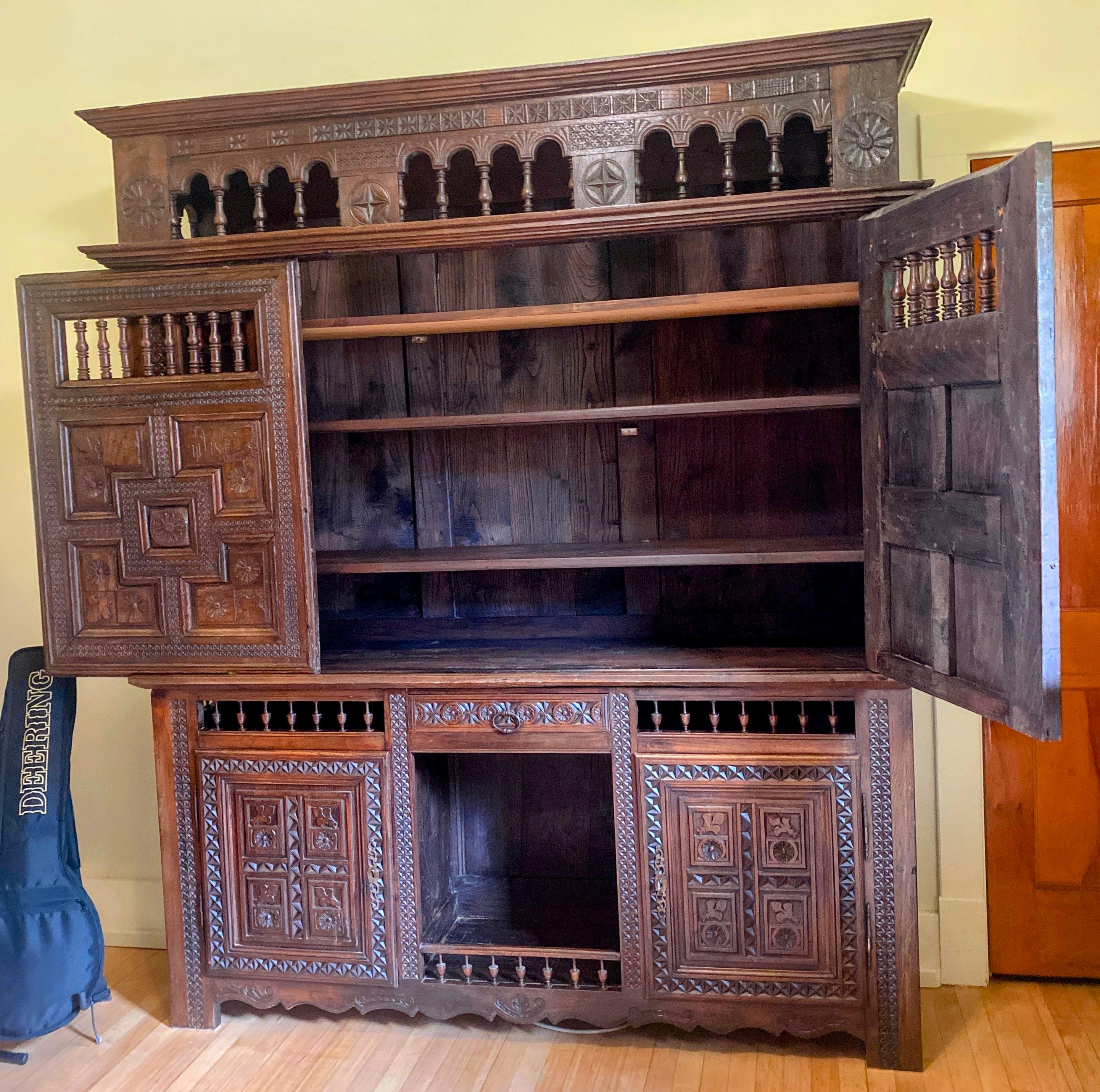Antique French Black Stained Oak Lit Clos Cabinet, 18th C In Good Condition In Sheridan, CO